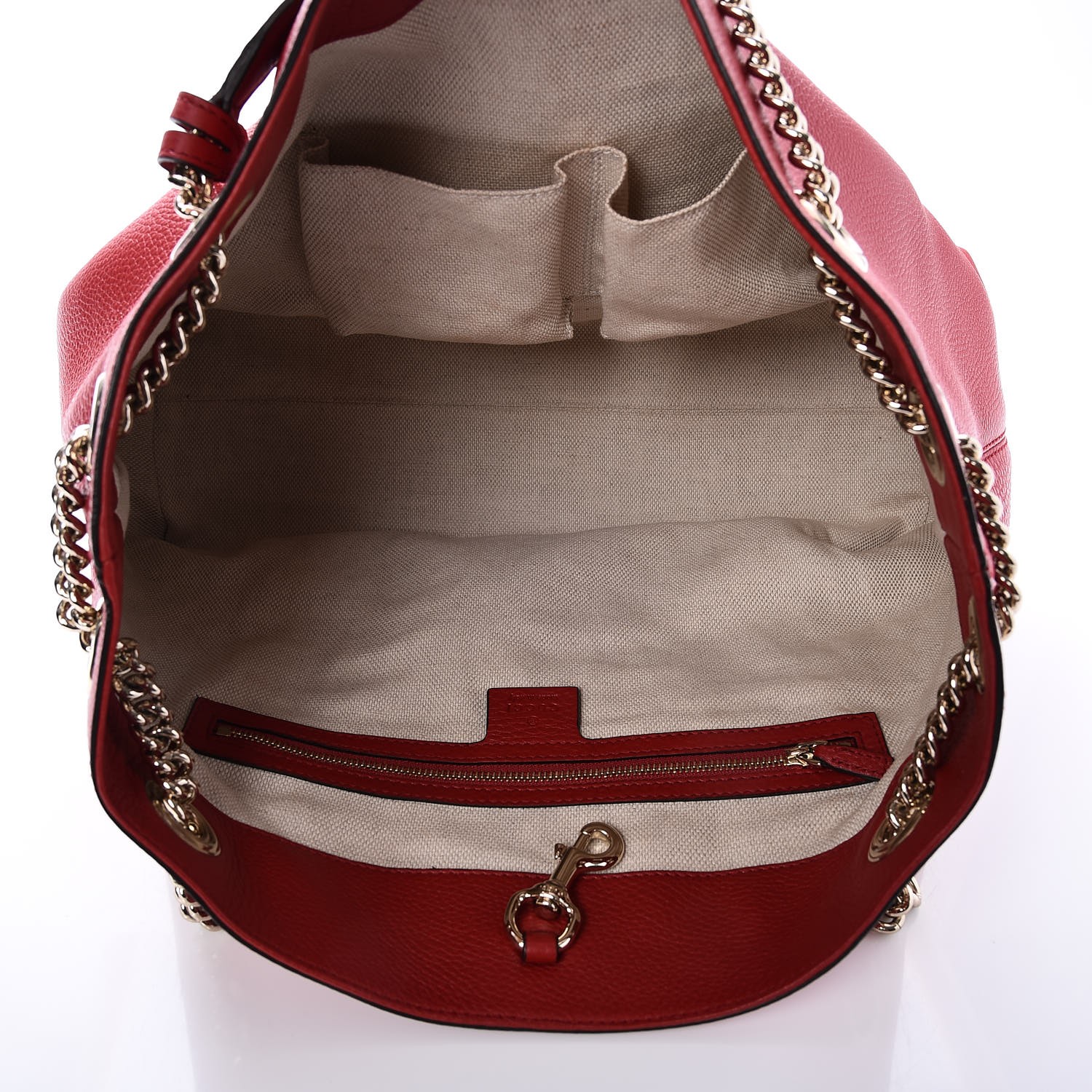 GUCCI Pebbled Calfskin Medium Soho Chain Shoulder Bag Tabasco Red 239947