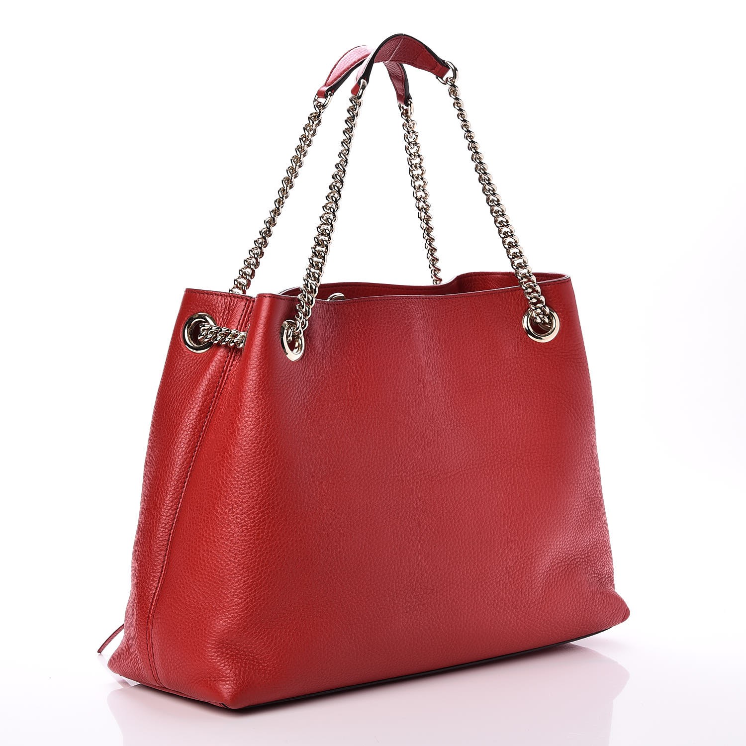 GUCCI Pebbled Calfskin Medium Soho Chain Shoulder Bag Tabasco Red 239947