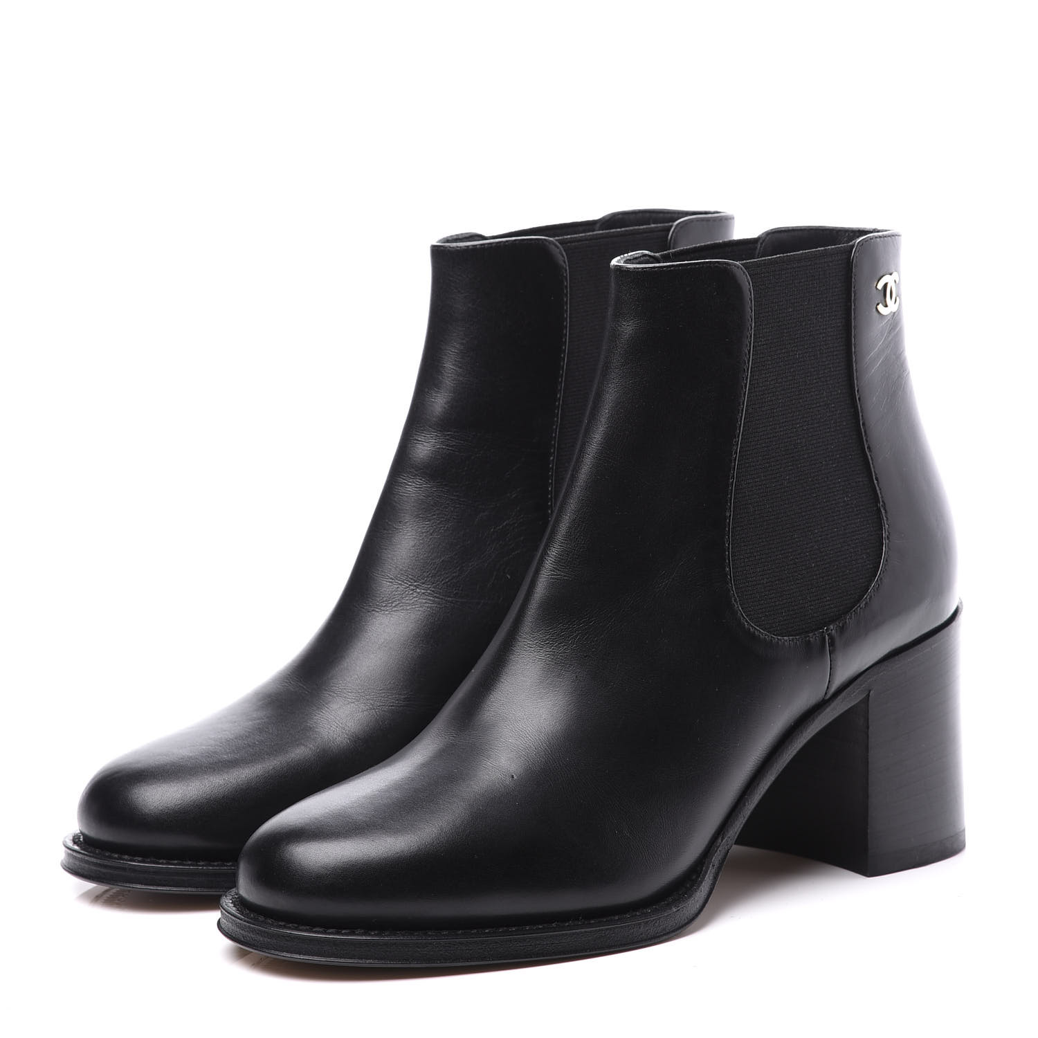 CHANEL Calfskin Short Boots 36.5 Black 565511