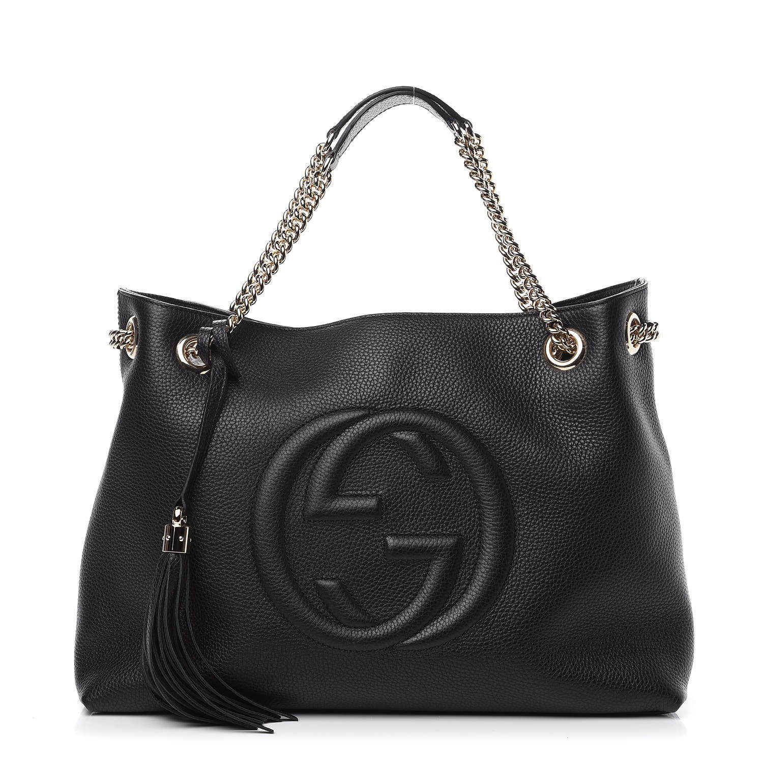 gucci pebbled calfskin medium soho chain shoulder bag black