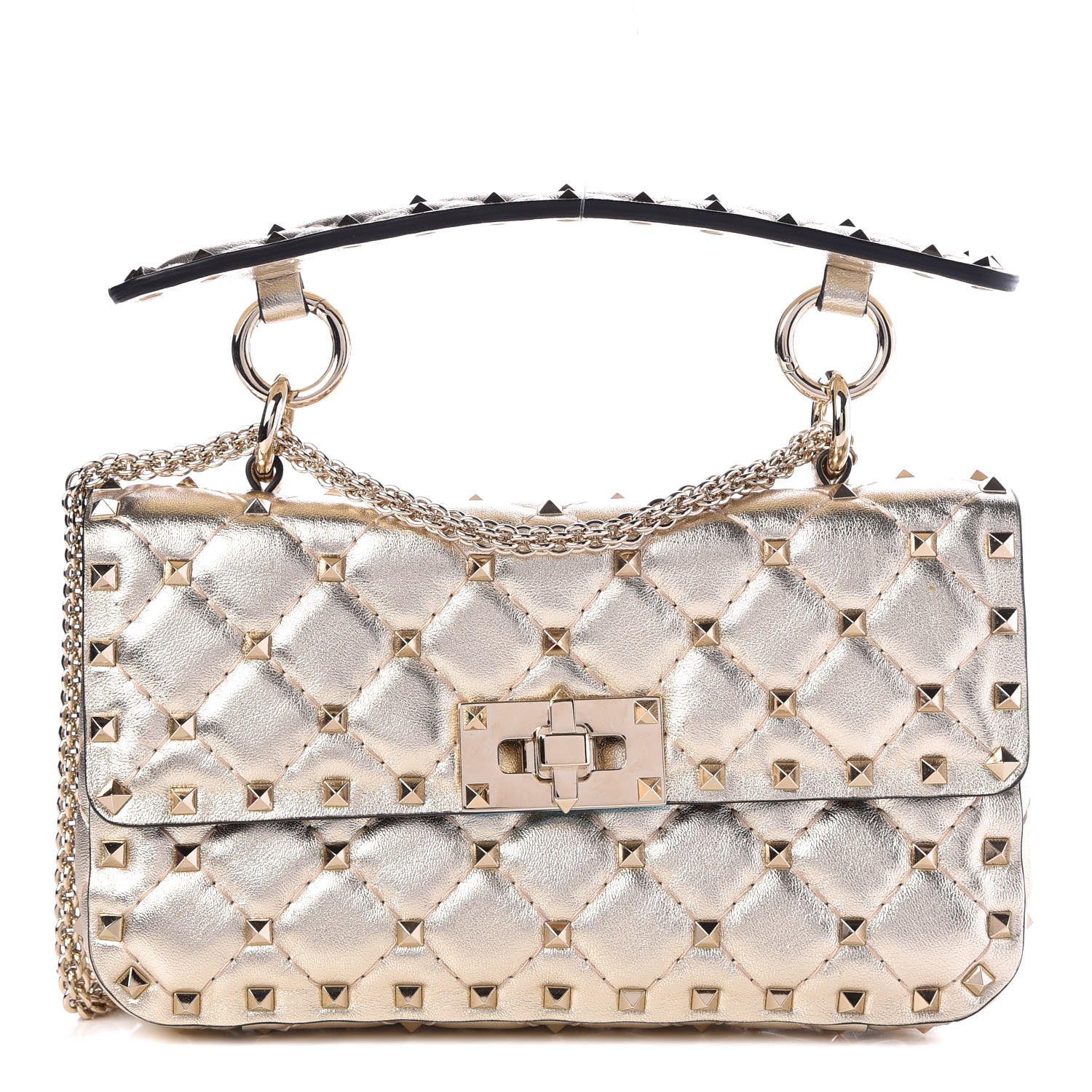 VALENTINO Metallic Lambskin Small Rockstud Spike Shoulder Bag Gold 332035