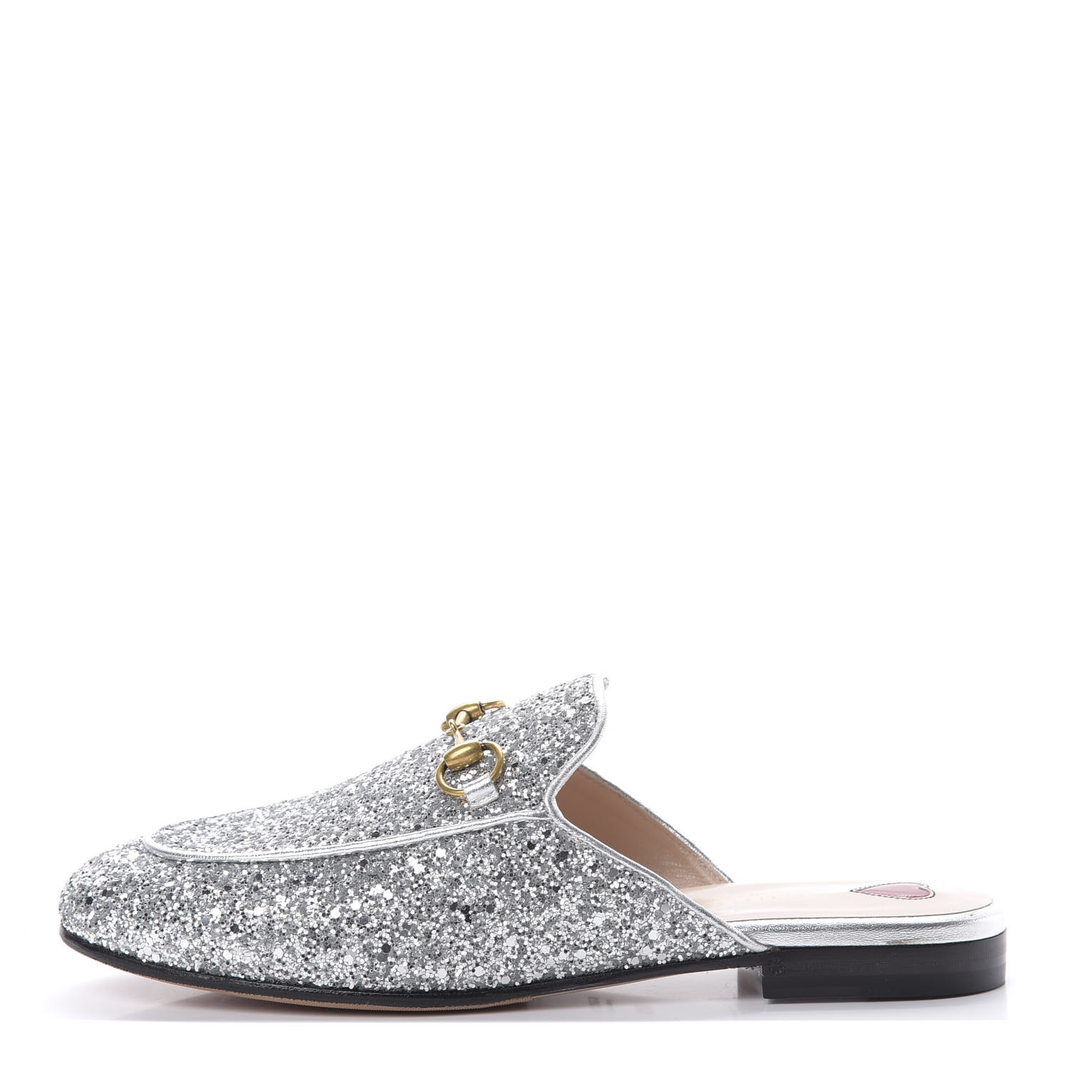 GUCCI Glitter Womens Princetown Slippers 37.5 Silver 628726