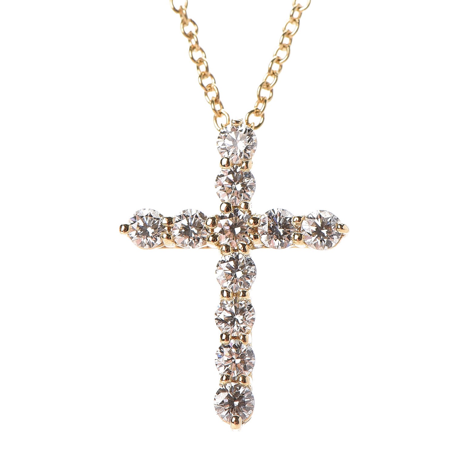 TIFFANY 18K Yellow Gold Diamond Small Cross Pendant Necklace 256421