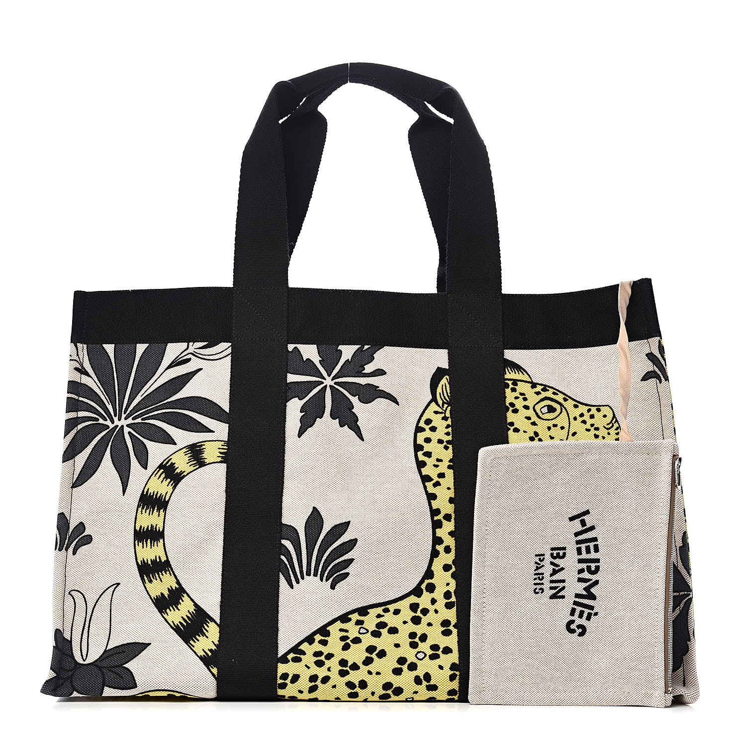 HERMES Cotton Canvas Leopard Beach Bag 525163 | FASHIONPHILE