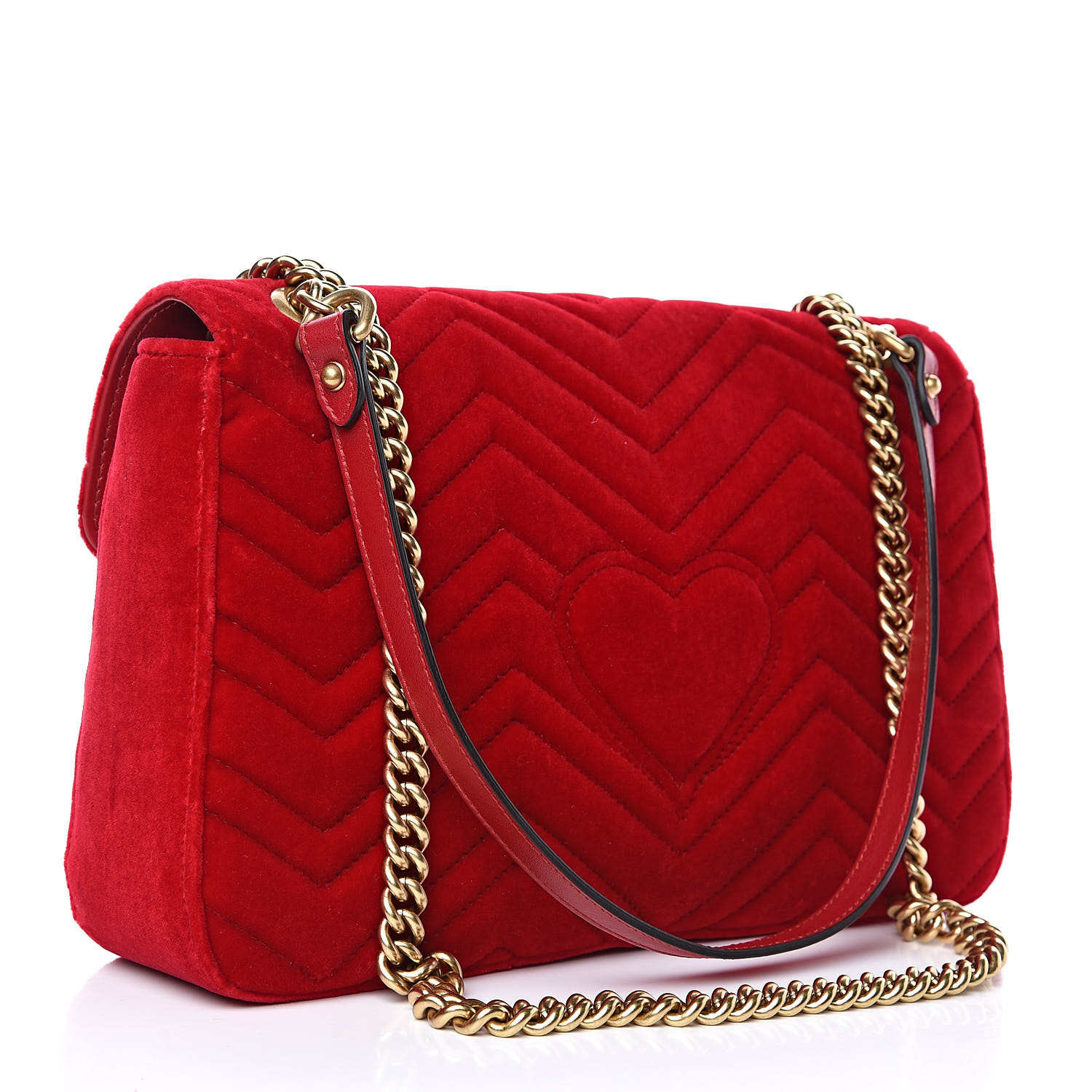 GUCCI Velvet Matelasse Medium GG Marmont Shoulder Bag Hibiscus Red 528017