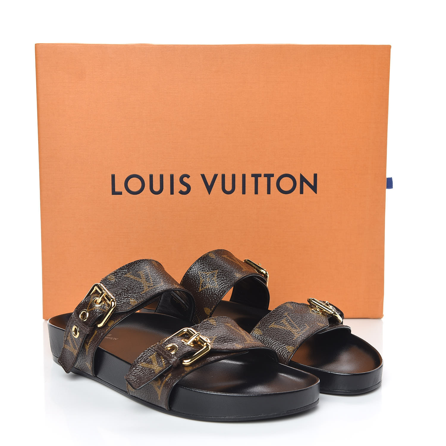 LOUIS VUITTON Monogram Bom Dia Mule Sandals 37 Black 424411