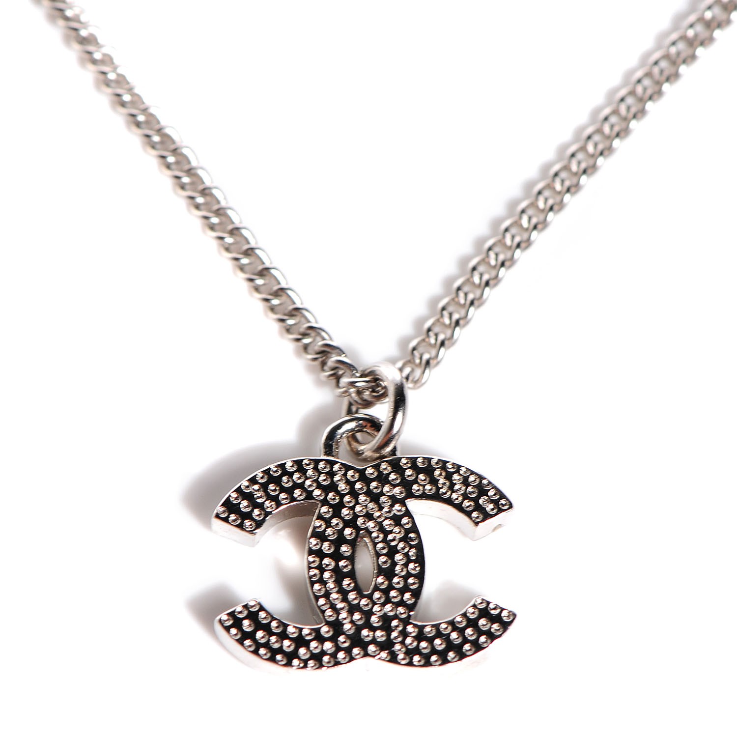CHANEL Crystal CC Timeless Necklace Silver 105907