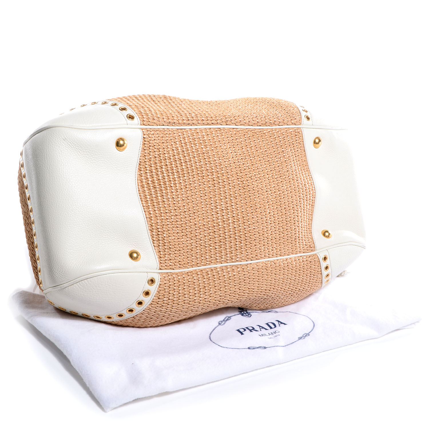 prada straw bag white