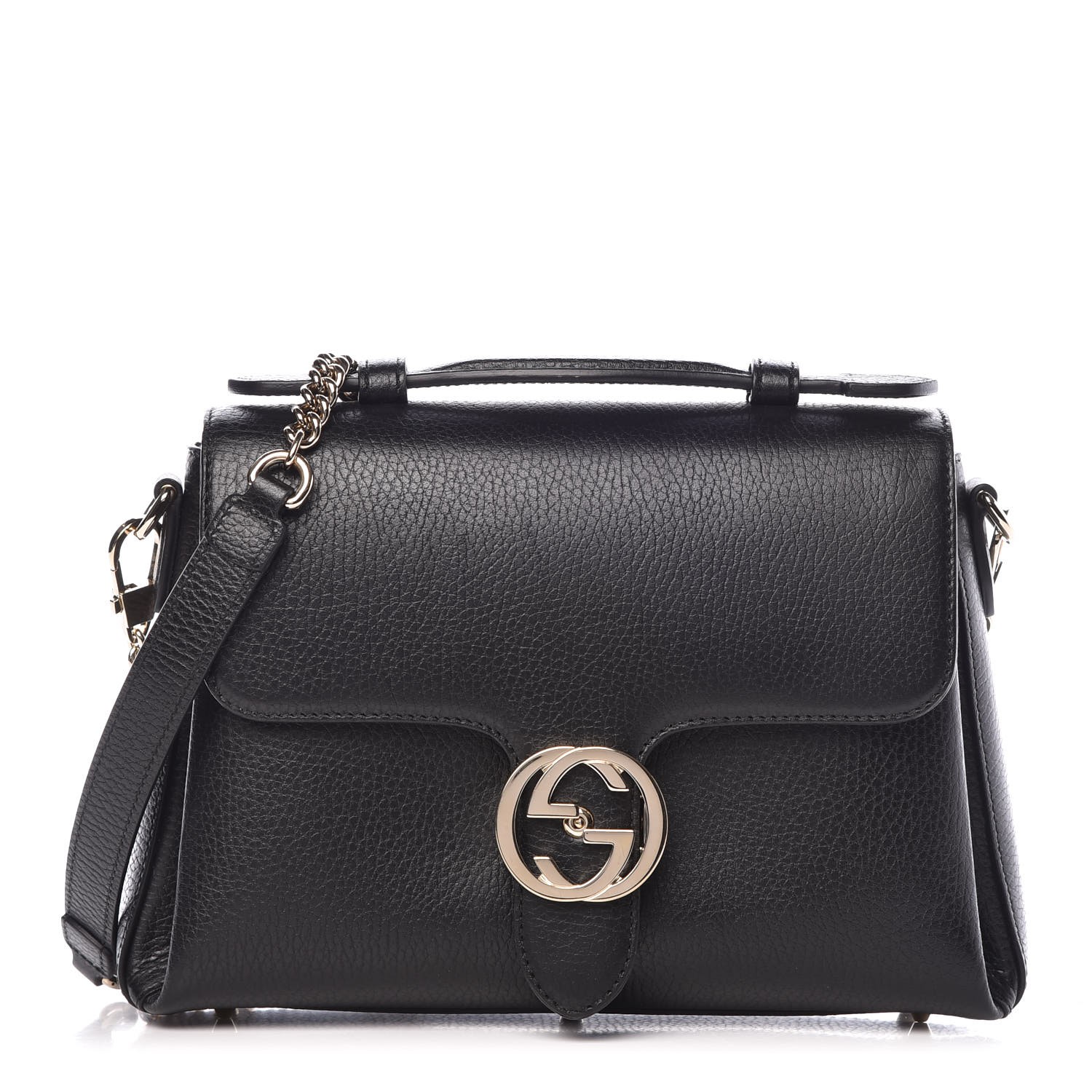 GUCCI Dollar Calfskin Interlocking G Top Handle Shoulder Bag Black ...