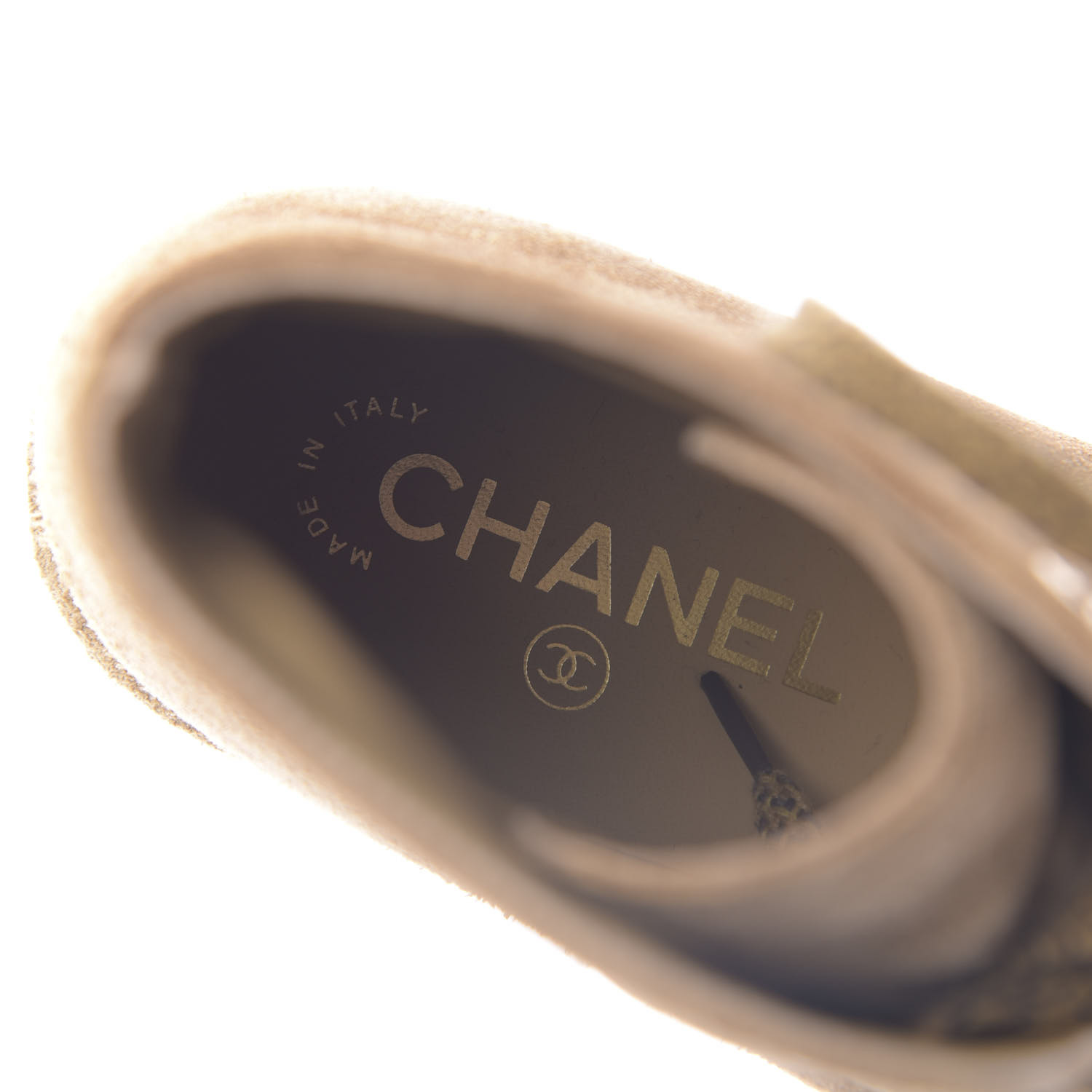chanel lace up boots beige