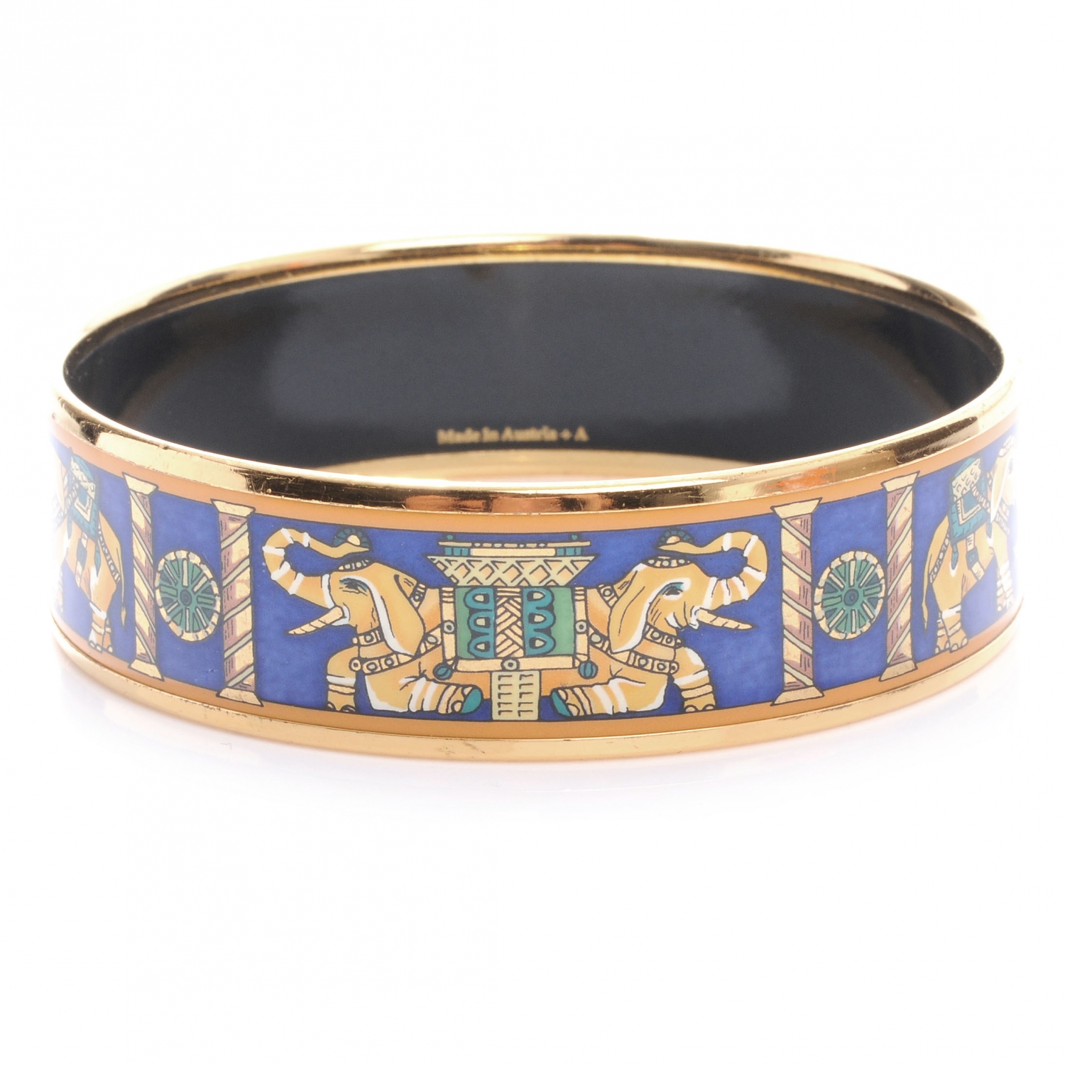 HERMES Enamel Printed Elephant Wide Bracelet 65 44391 | FASHIONPHILE