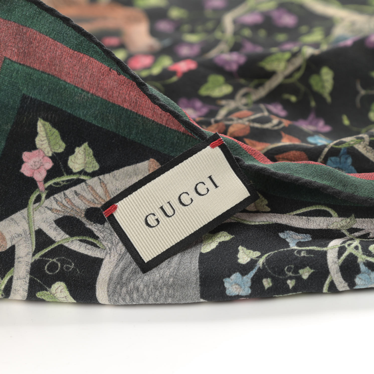 GUCCI Silk Floral Condor Square Handkerchief Black 570210 | FASHIONPHILE