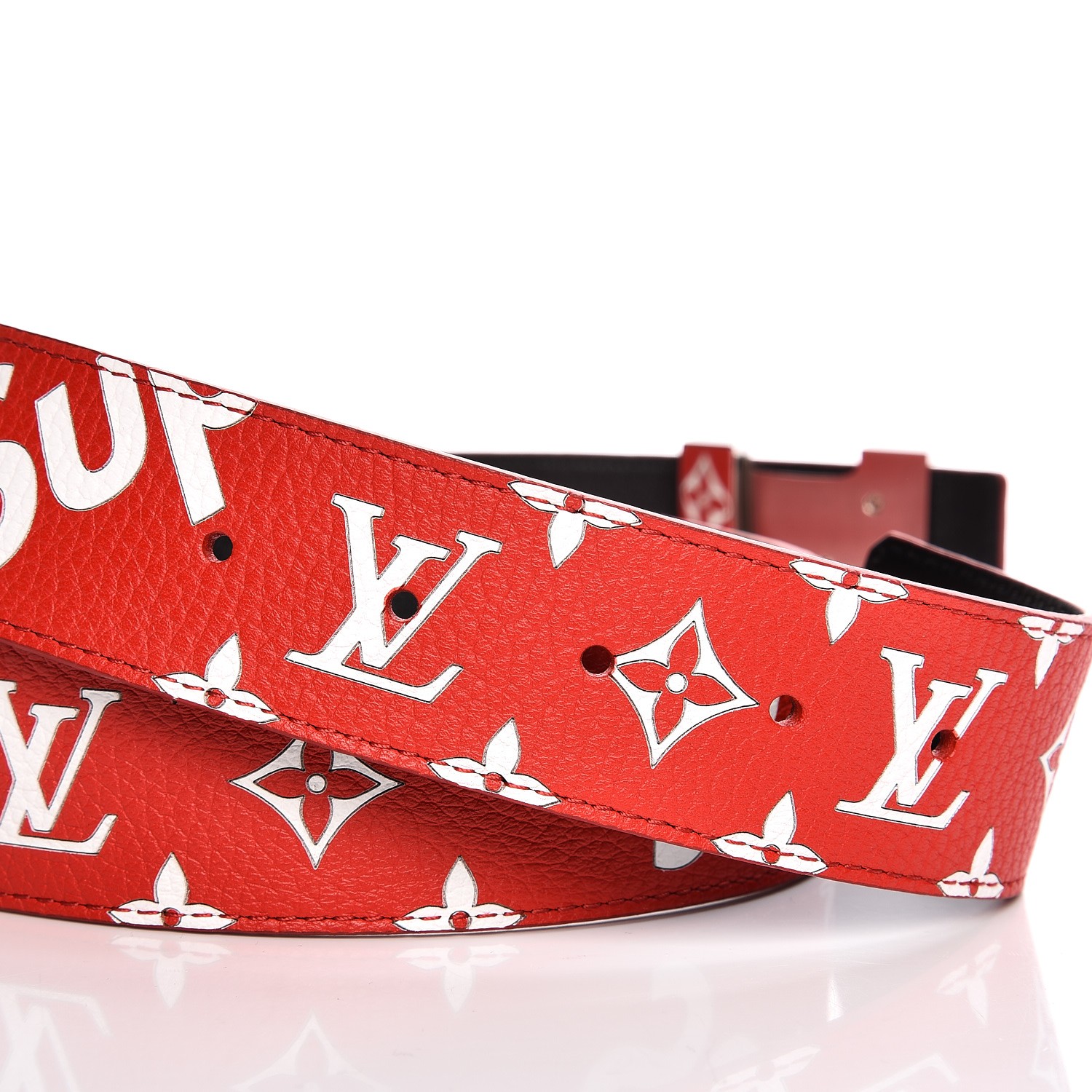 LOUIS VUITTON X Supreme Monogram 40mm LV Initiales Belt 90 38 Red