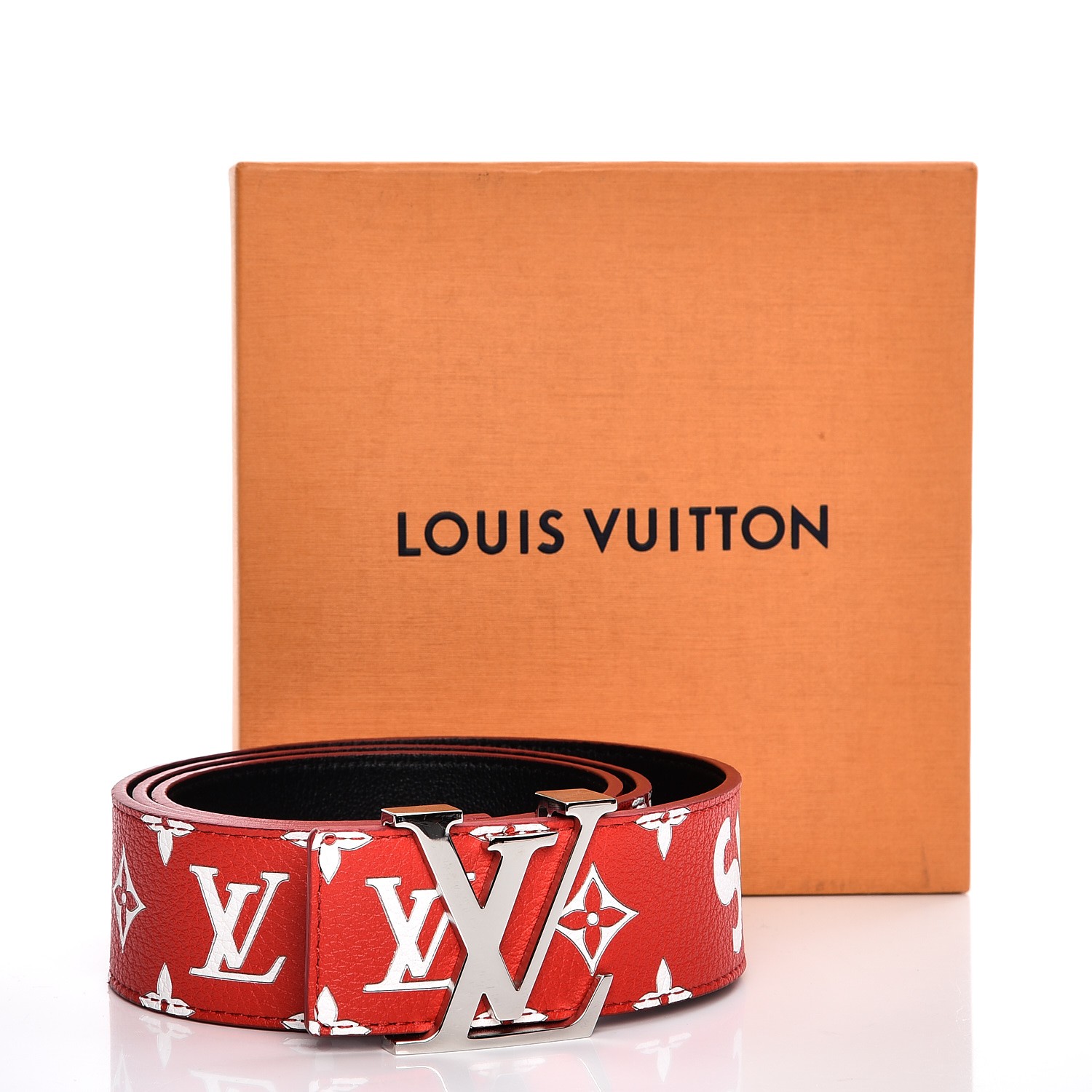 LOUIS VUITTON X Supreme Monogram 40mm LV Initiales Belt 90 38 Red 219770