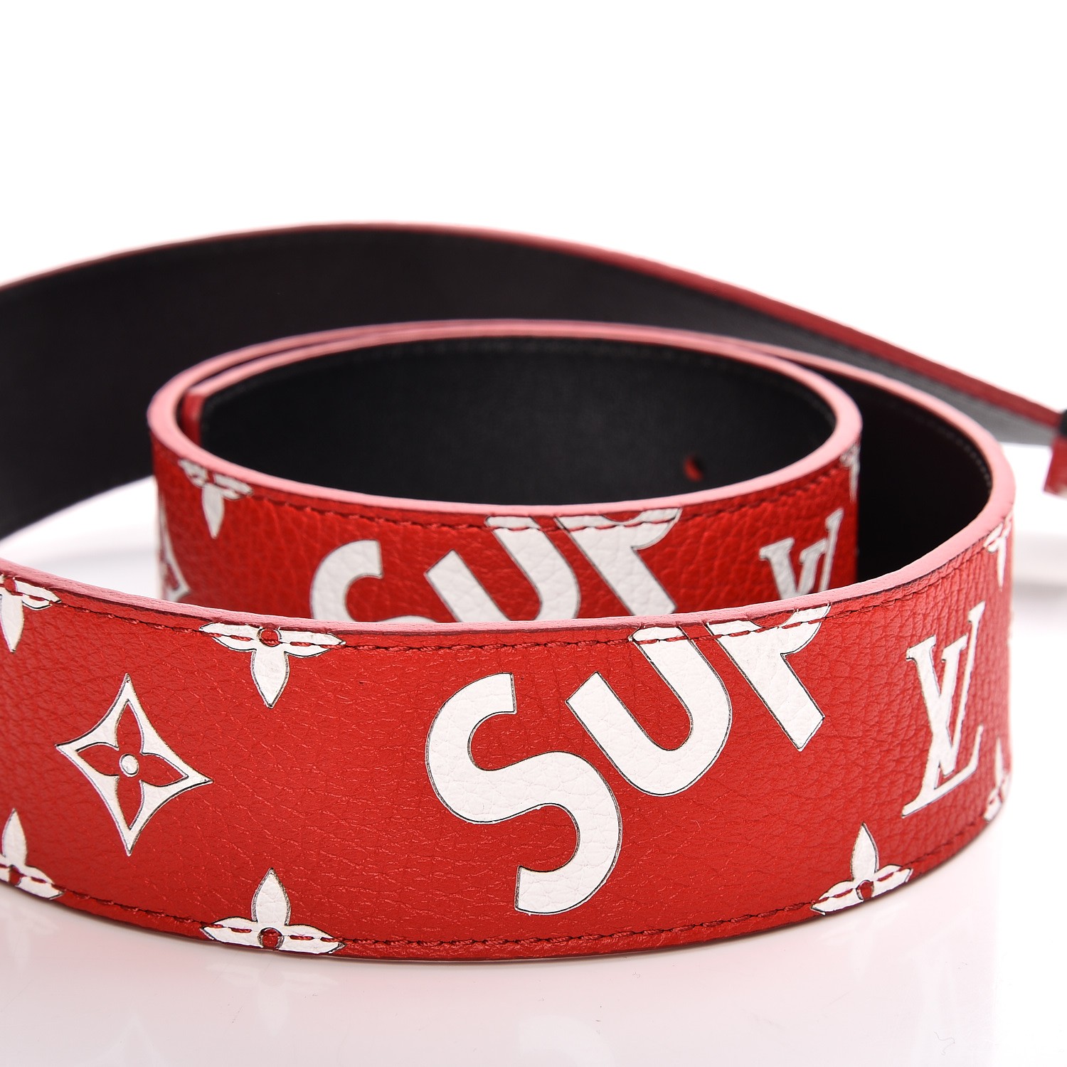 LOUIS VUITTON X Supreme Monogram 40mm LV Initiales Belt 90 38 Red 219770