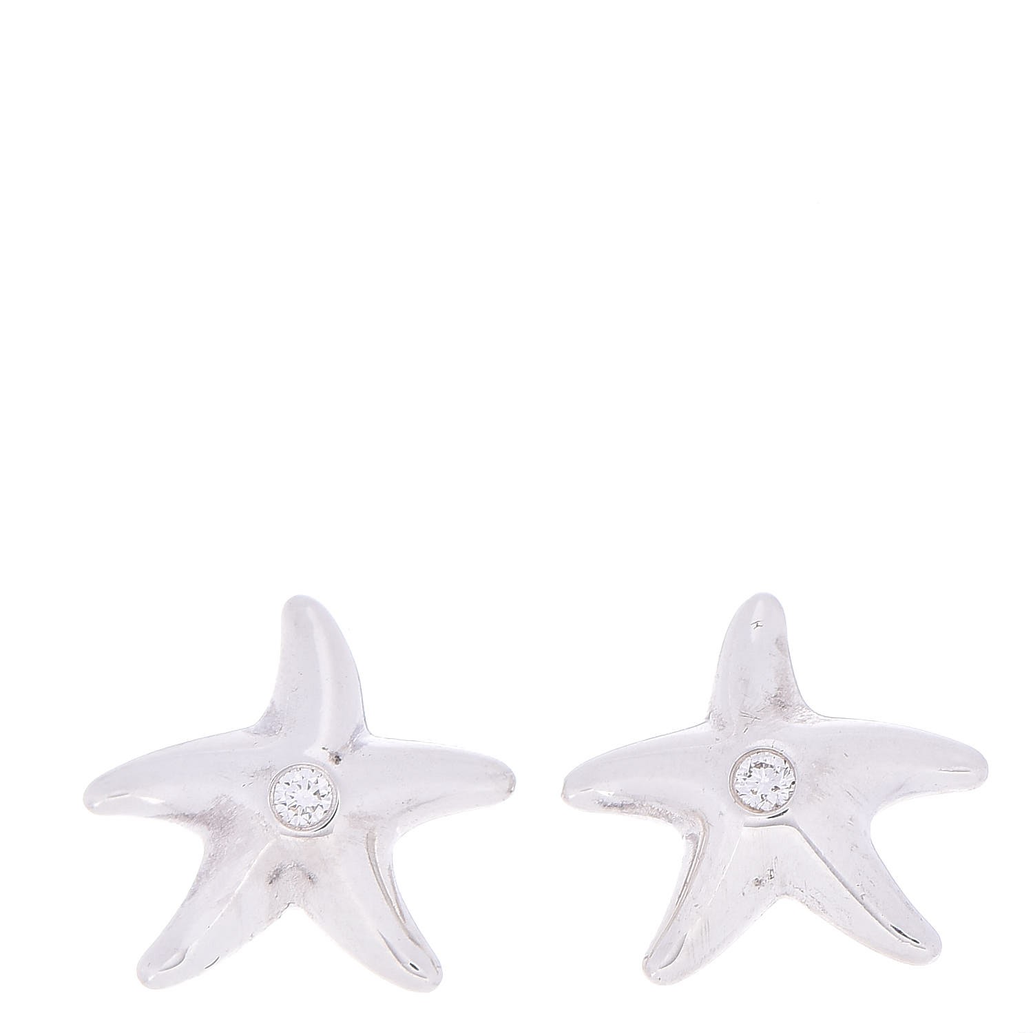 Tiffany Sterling Silver Diamond Elsa Peretti Starfish Earrings 239185
