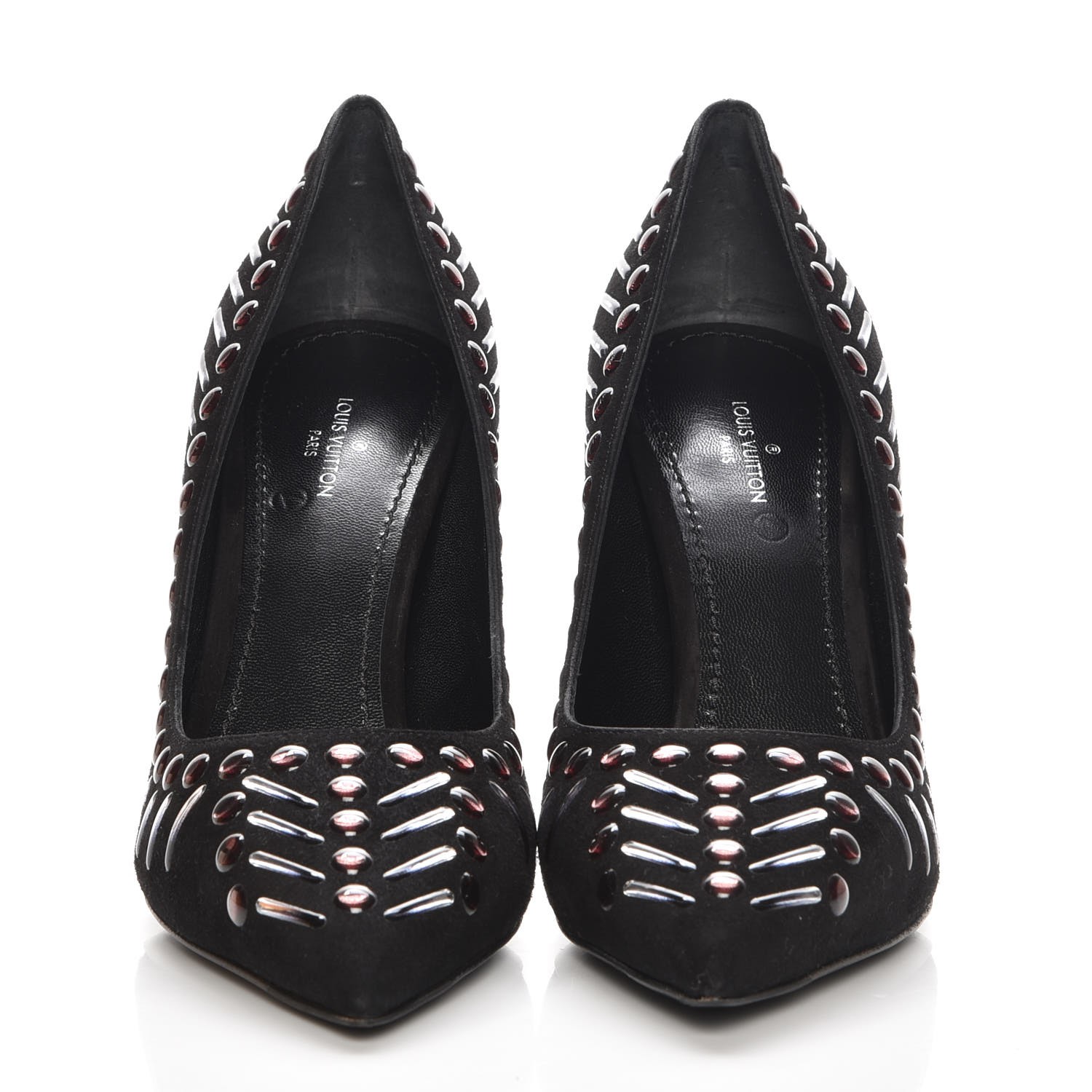 LOUIS VUITTON Suede Spikes Pumps 37.5 Black 224079