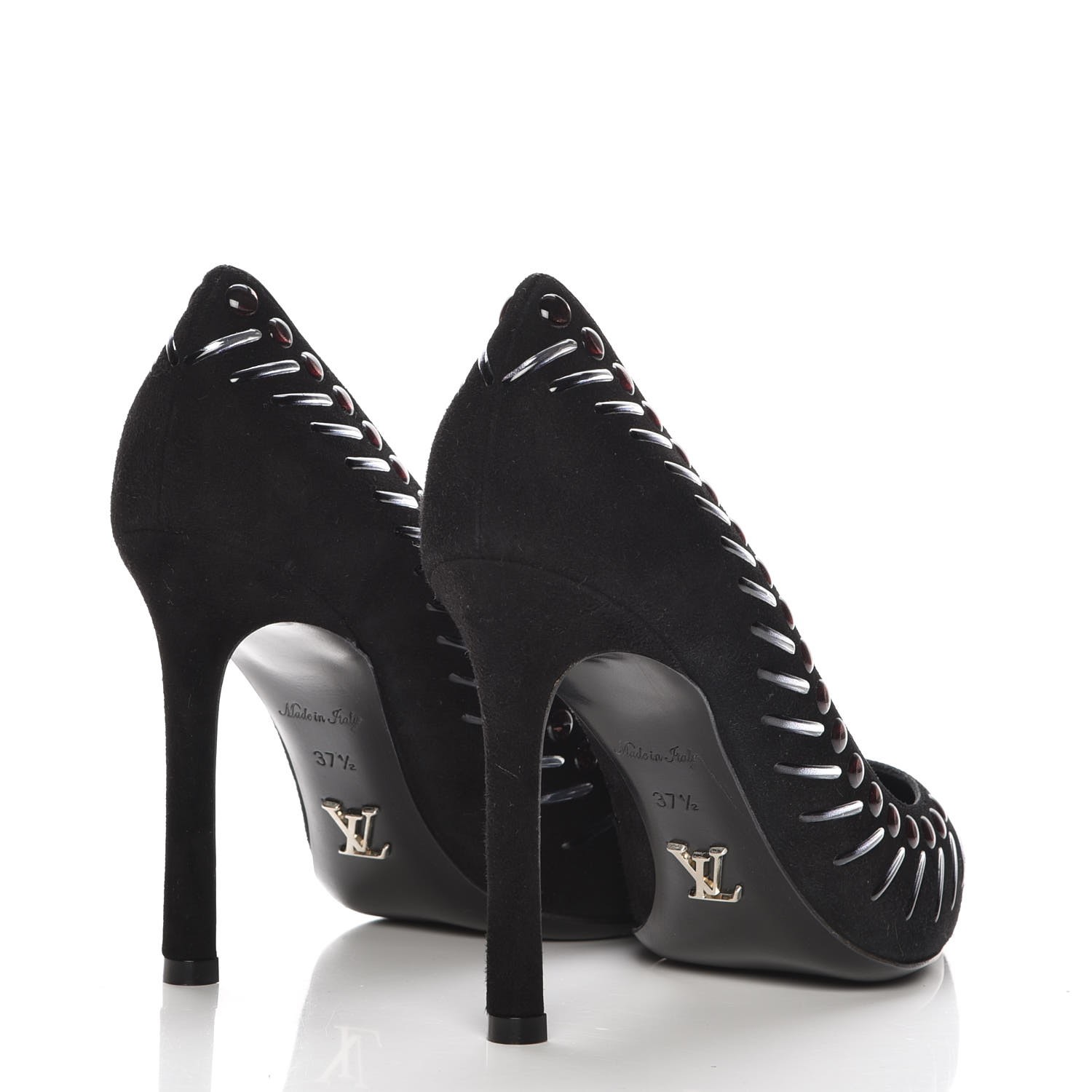 LOUIS VUITTON Suede Spikes Pumps 37.5 Black 224079