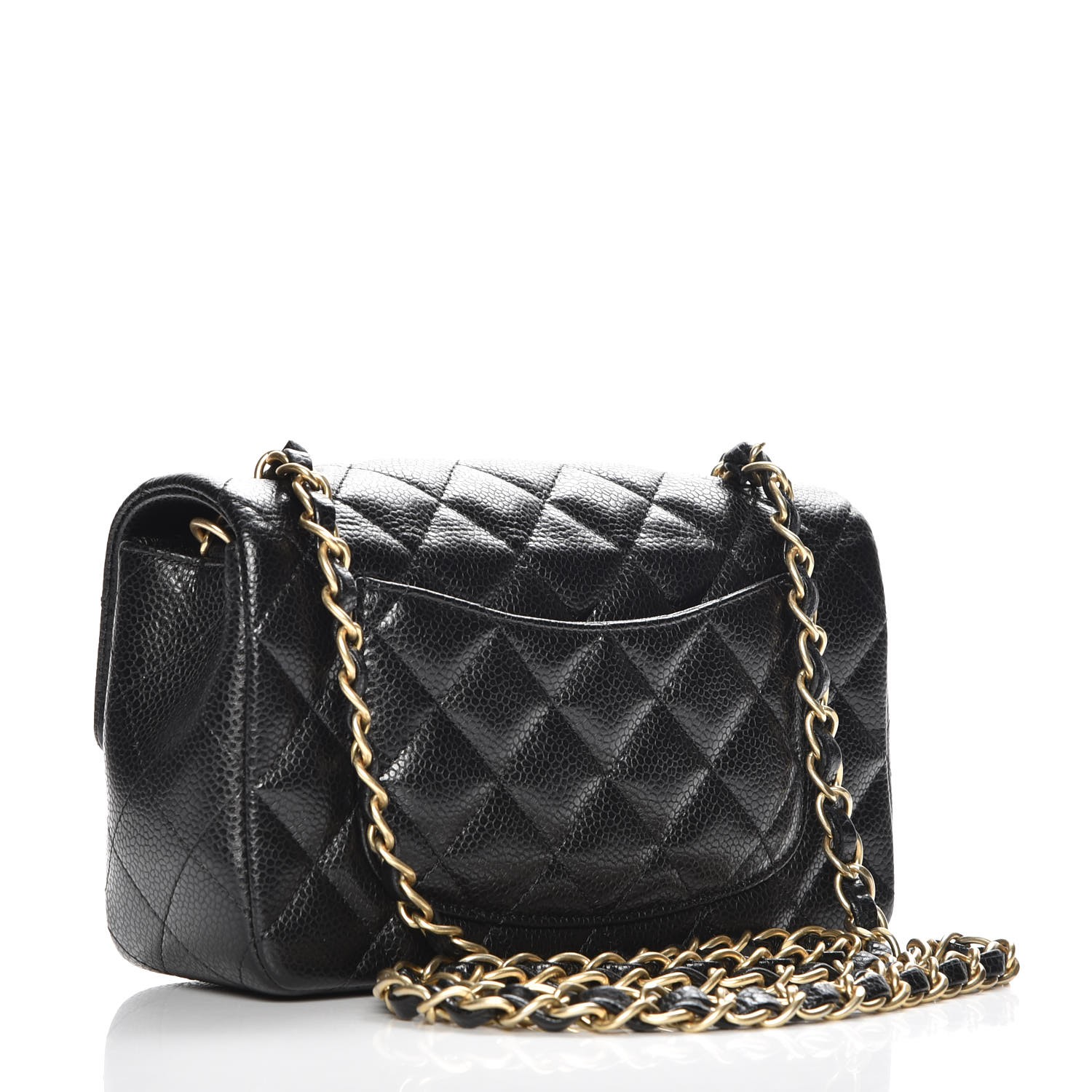 caviar quilted mini top handle rectangular flap black