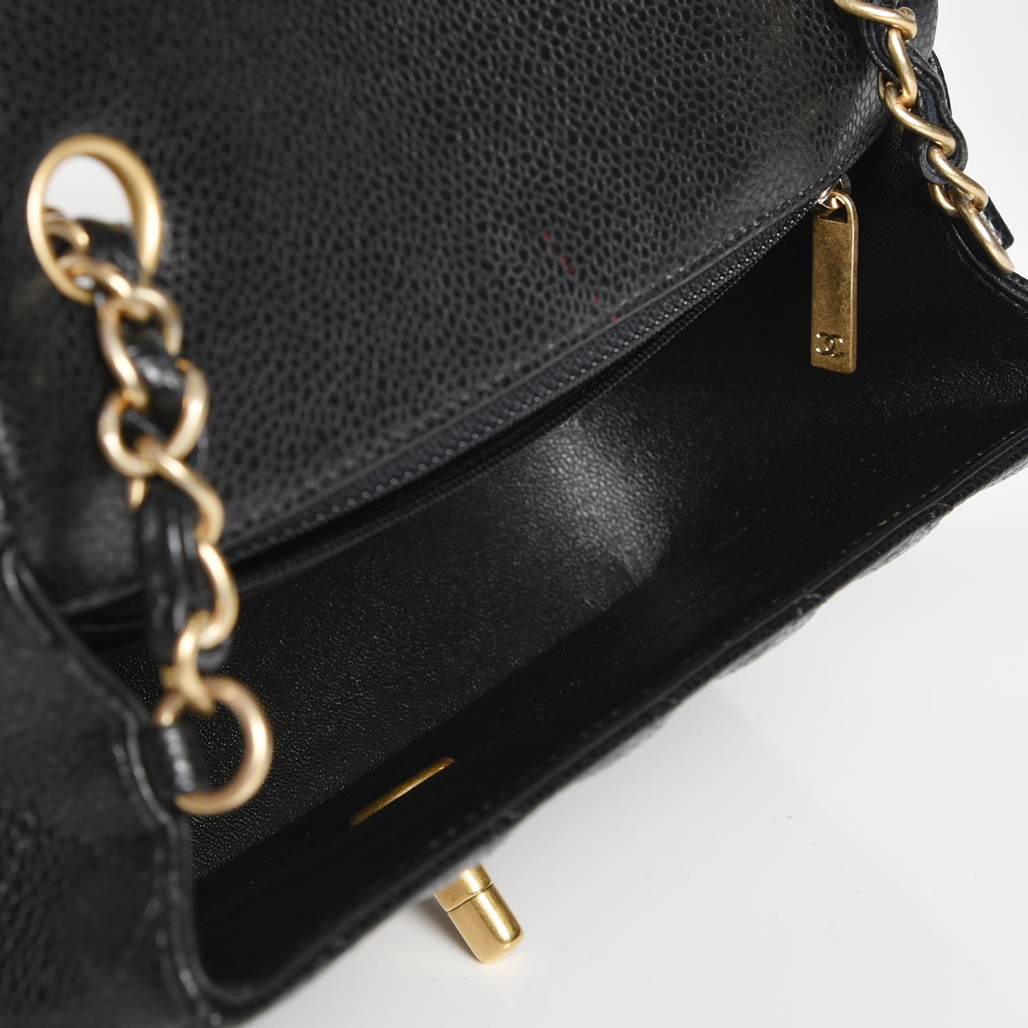 caviar quilted mini top handle rectangular flap black