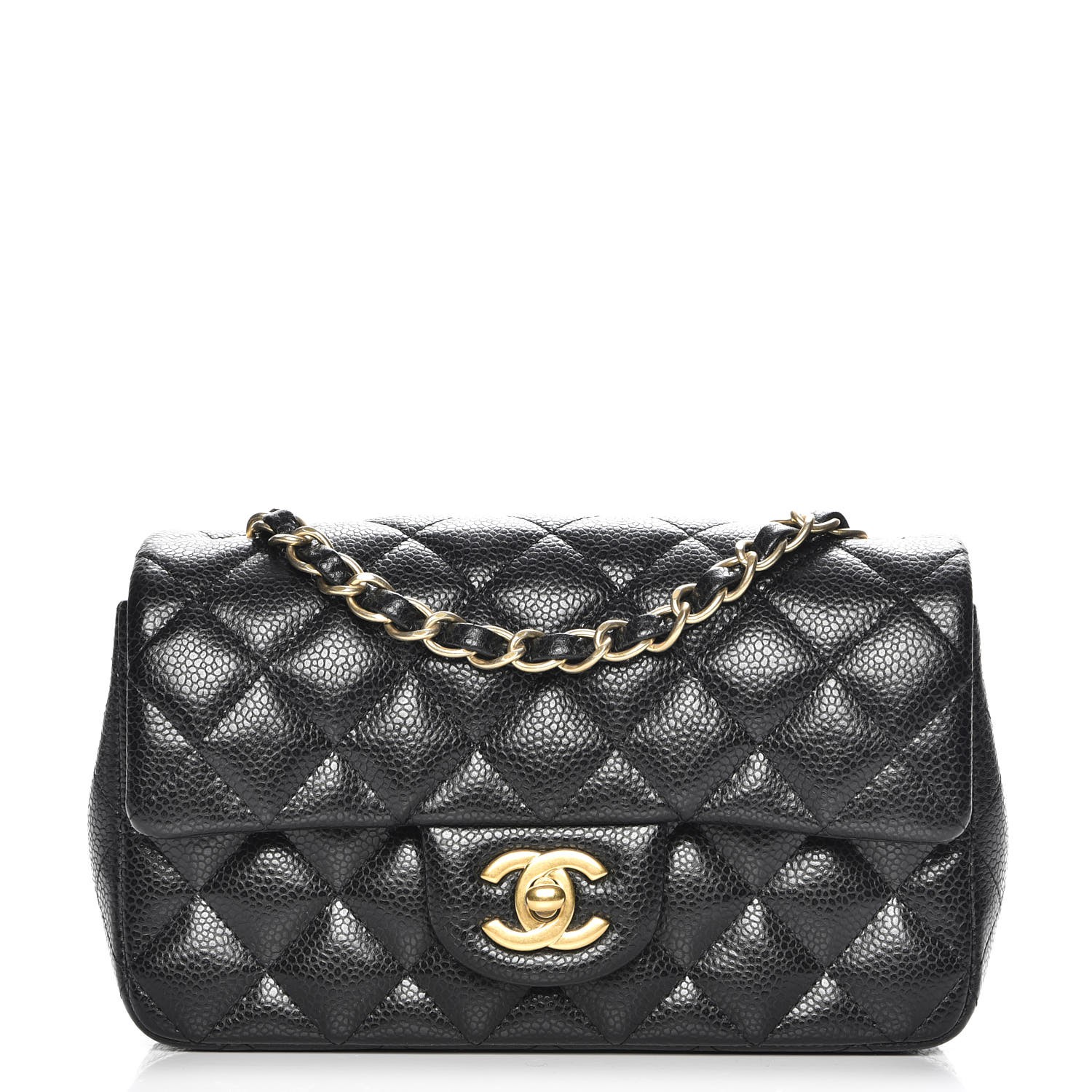 caviar quilted mini top handle rectangular flap black
