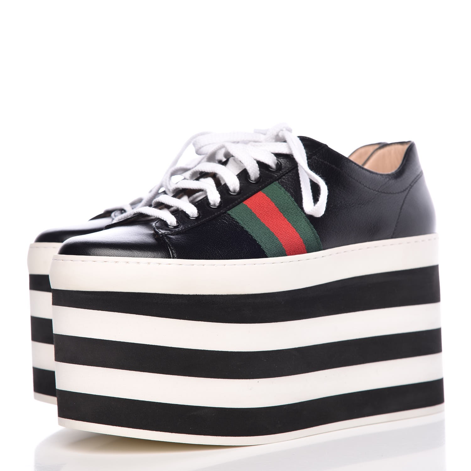 GUCCI Calfskin Peggy Platform Sneakers 38.5 Black White 338254