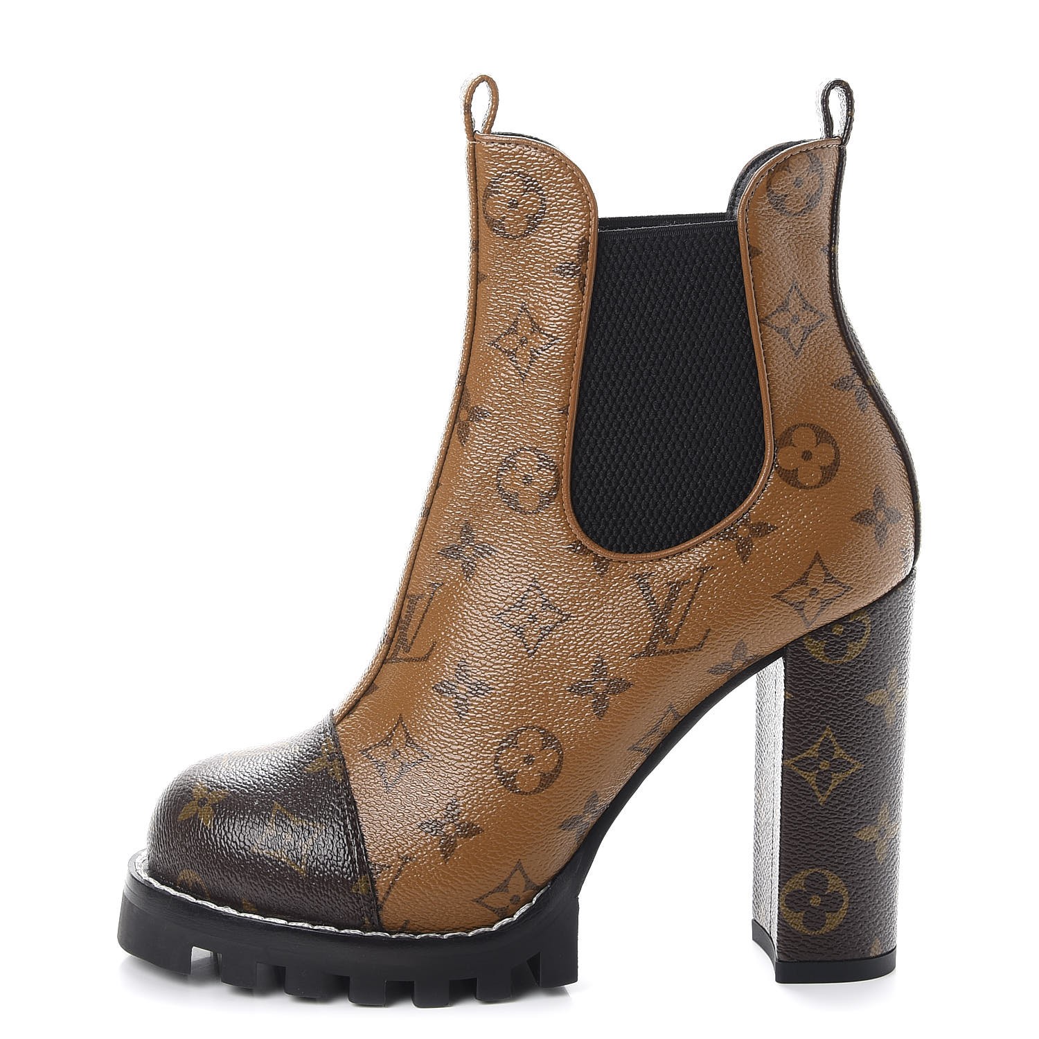 LOUIS VUITTON Patent Reverse Monogram Star Trail Ankle Boots 38.5 264873