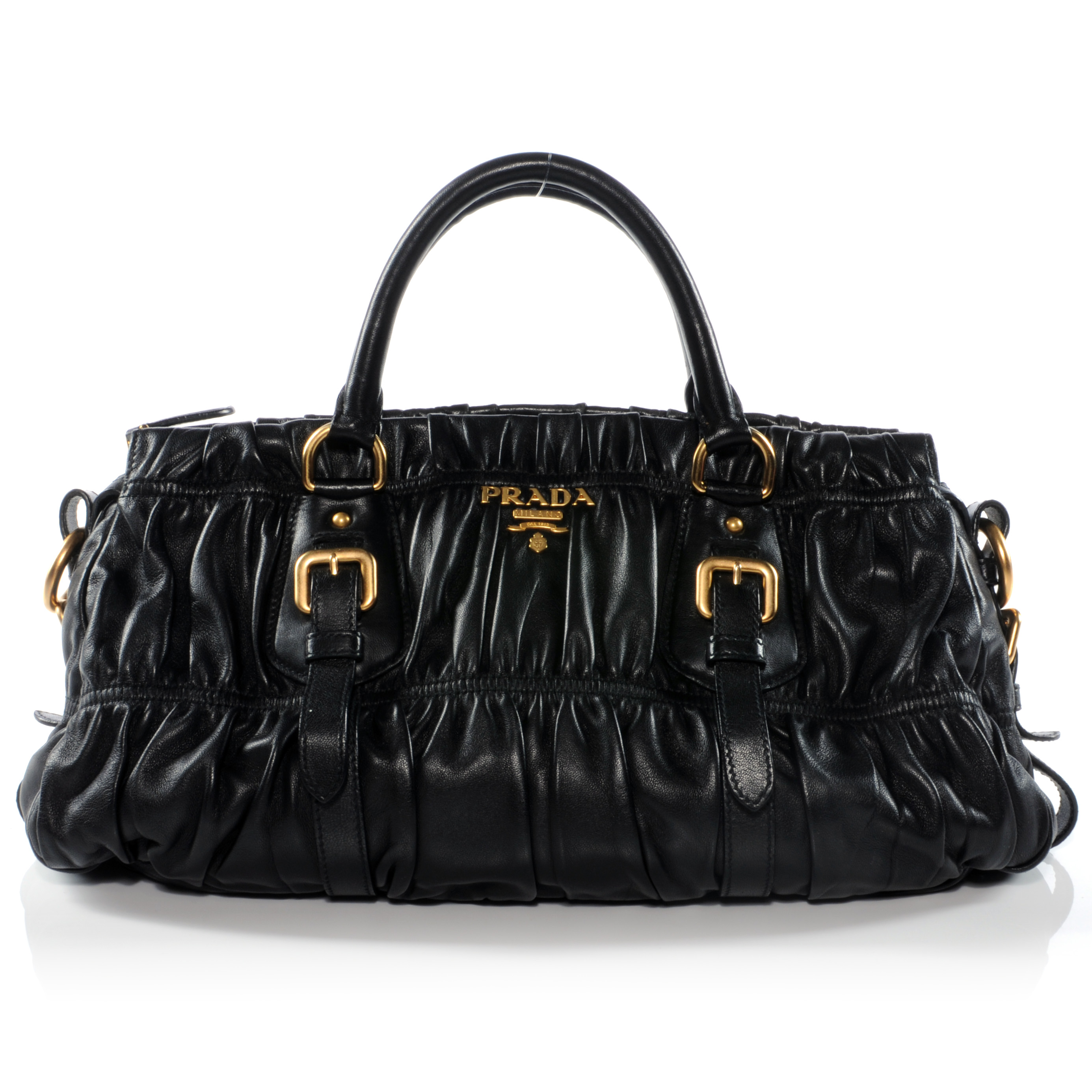 PRADA Nappa Leather Gaufre Handbag Nero Black 39775 | FASHIONPHILE