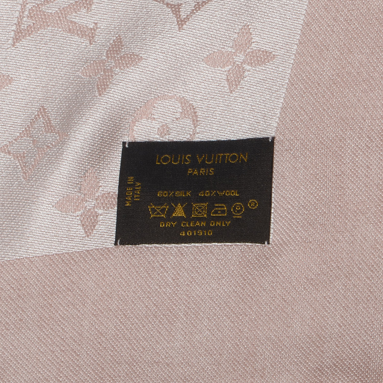 LOUIS VUITTON Silk Wool Monogram Denim Shawl Rose 63854