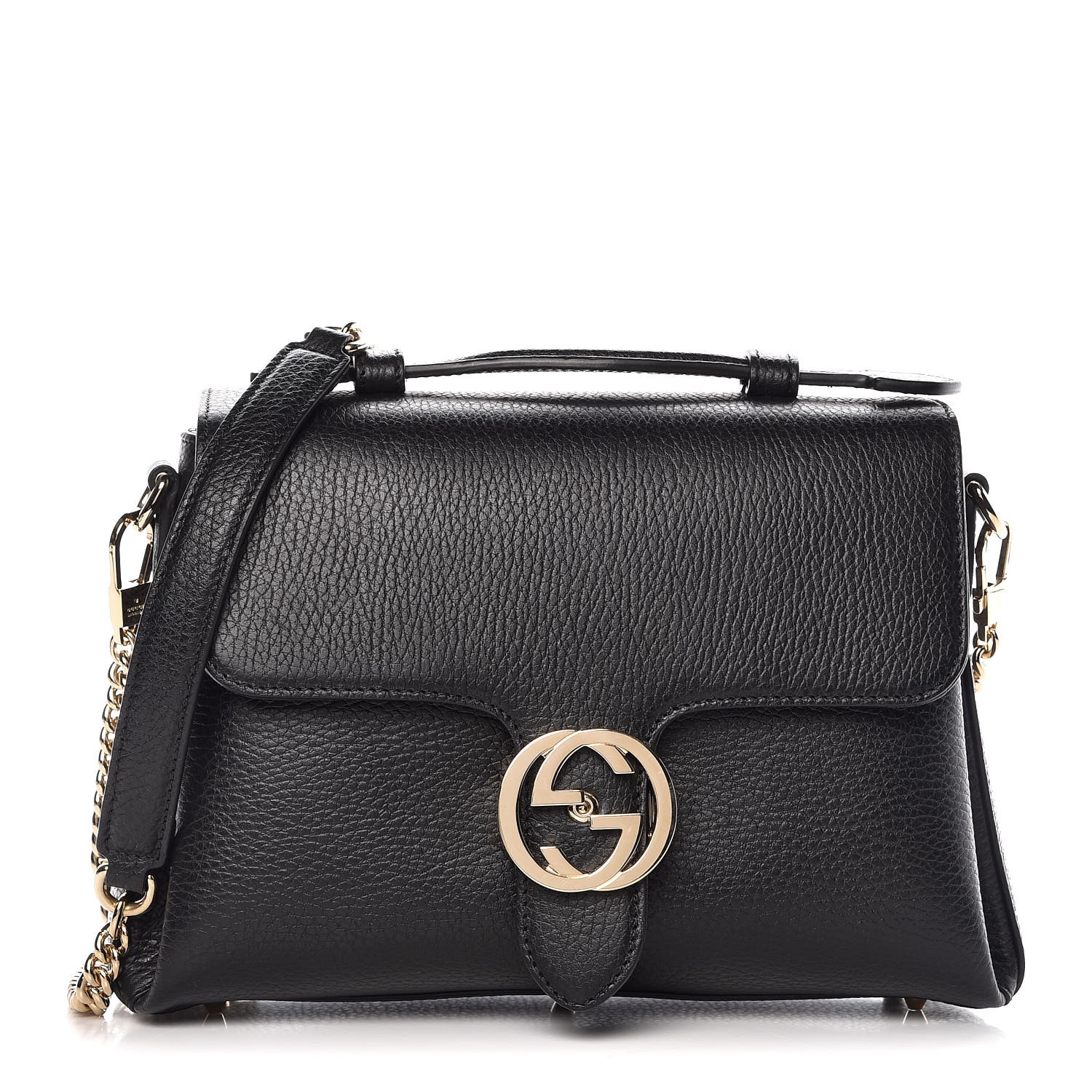 GUCCI Dollar Calfskin Interlocking G Top Handle Shoulder Bag Black 344073