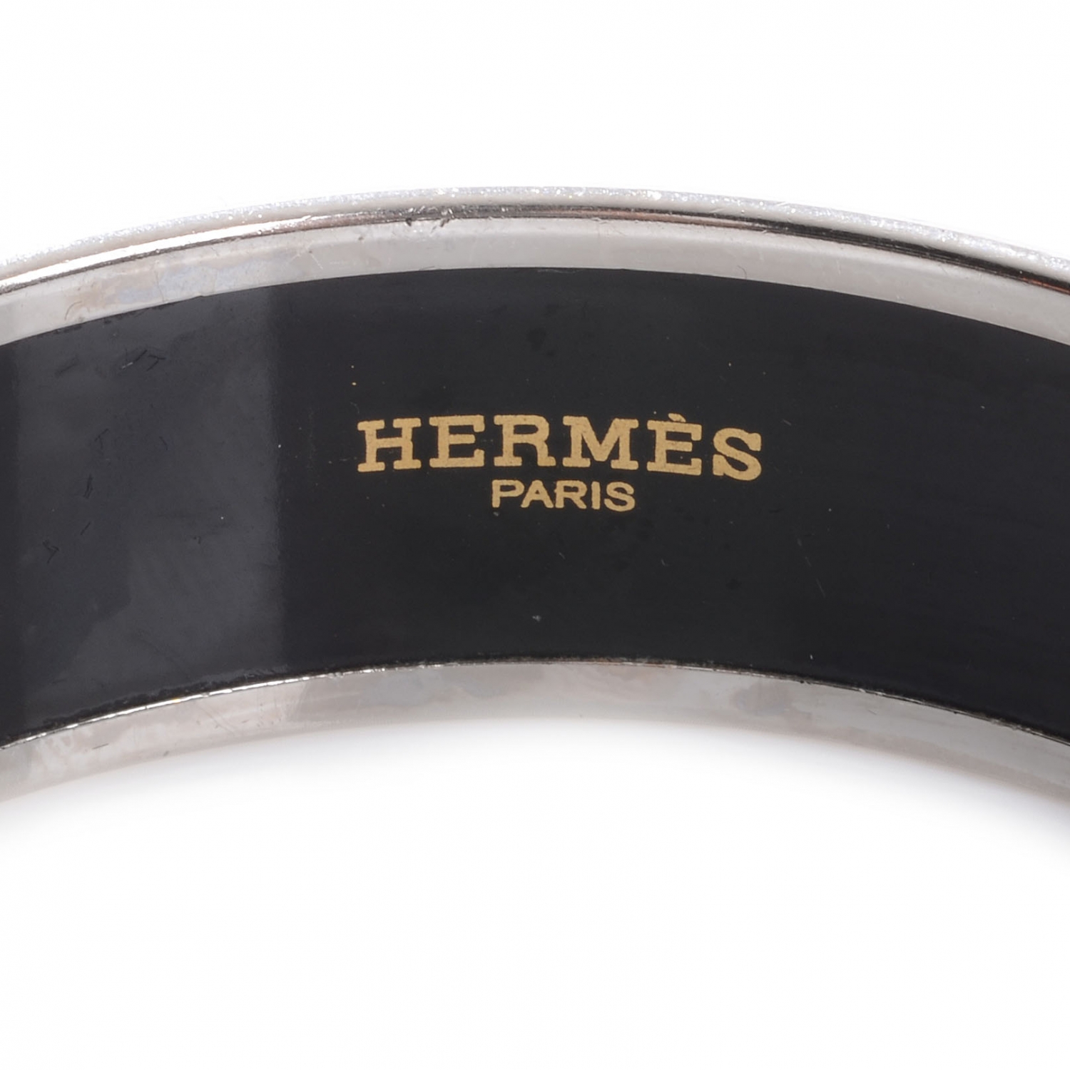 HERMES Enamel Printed Ex Libris Wide Bracelet 70 47016