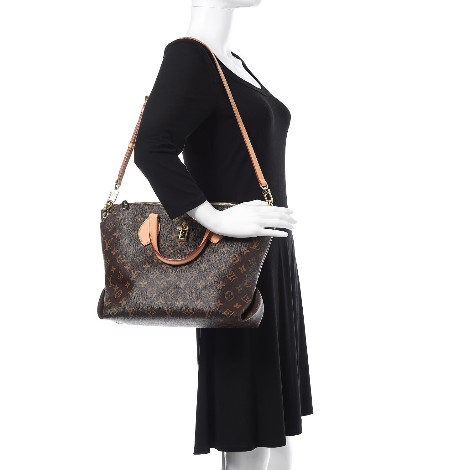 LOUIS VUITTON Monogram Flower Zipped Tote MM Beige 499626