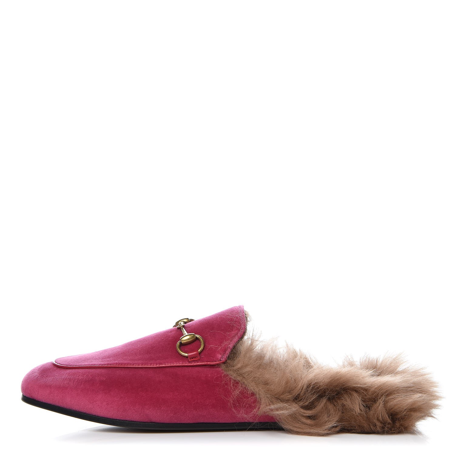 GUCCI Velvet Fur Womens Princetown Slippers Slides 38 Pink 333685