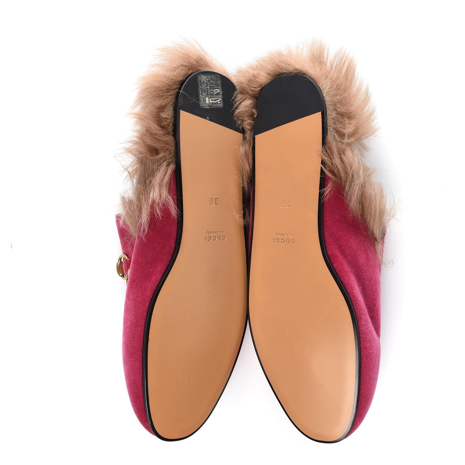 GUCCI Velvet Fur Womens Princetown Slippers Slides 38 Pink 333685