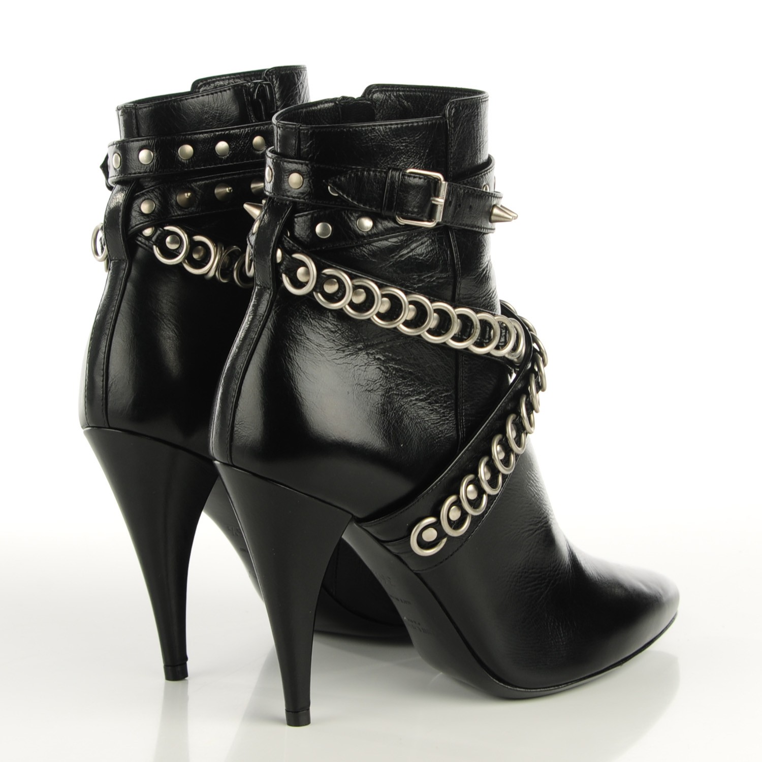 SAINT LAURENT Shiny Calfskin Multi-Studded Strap Fetish 105 Ankle Boots ...