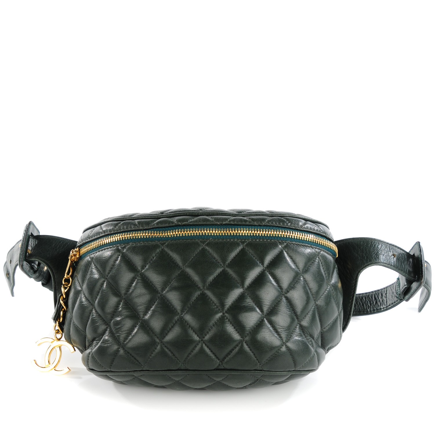 CHANEL Lambskin Quilted Waist Belt Bag Fanny Pack 75 30 Dark Green ...