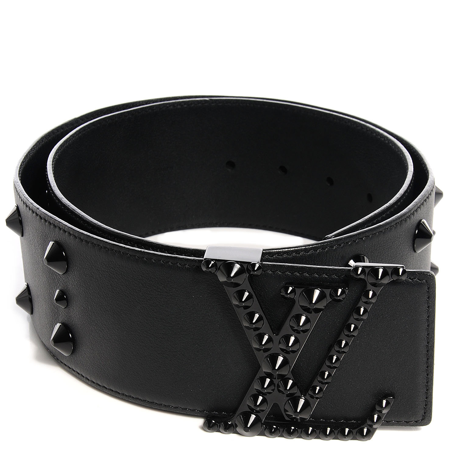 LOUIS VUITTON Leather LV Initiales Clous Belt Black 85 34 74180