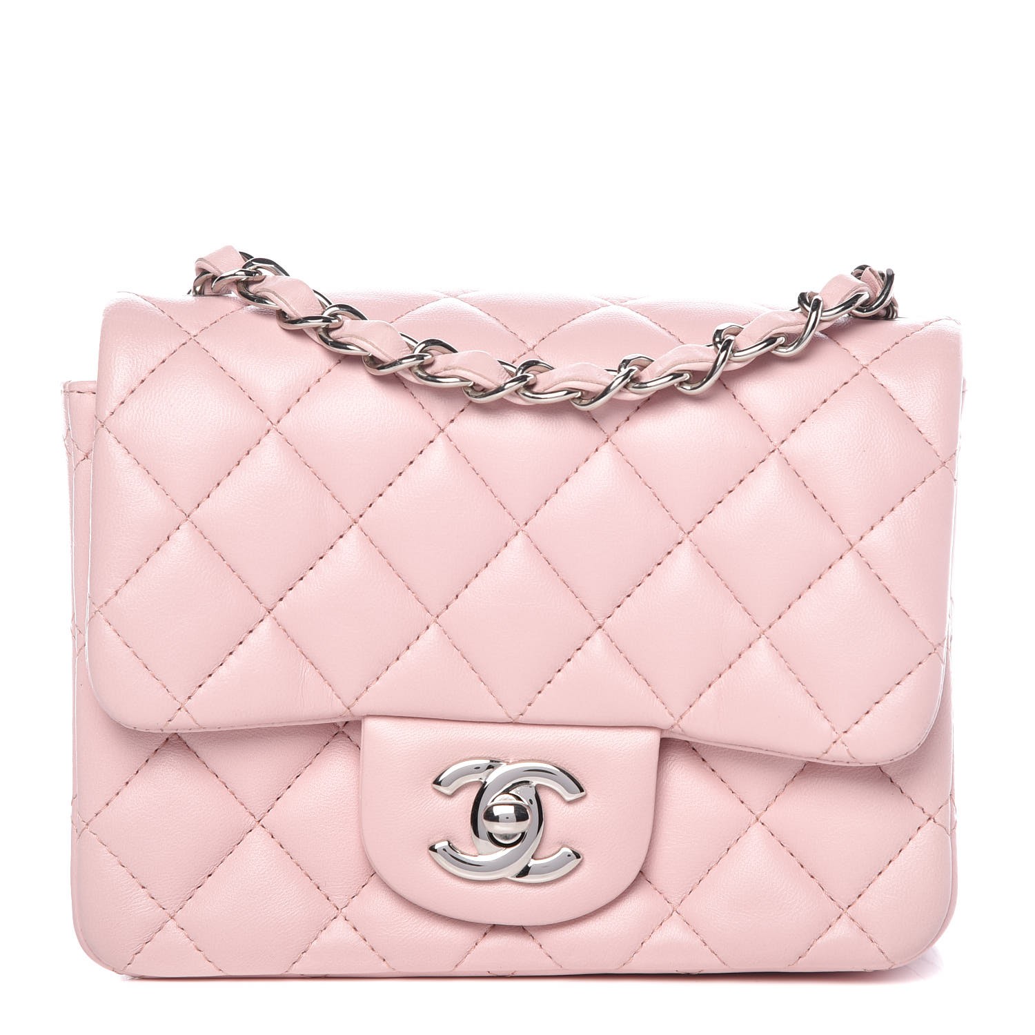 CHANEL Lambskin Quilted Mini Square Flap Light Pink 343633