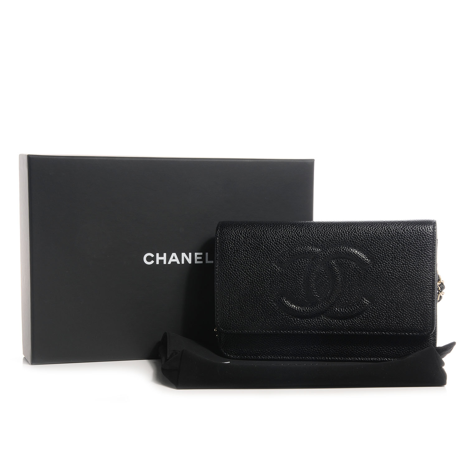 CHANEL Caviar Timeless Wallet on Chain WOC Black 65509
