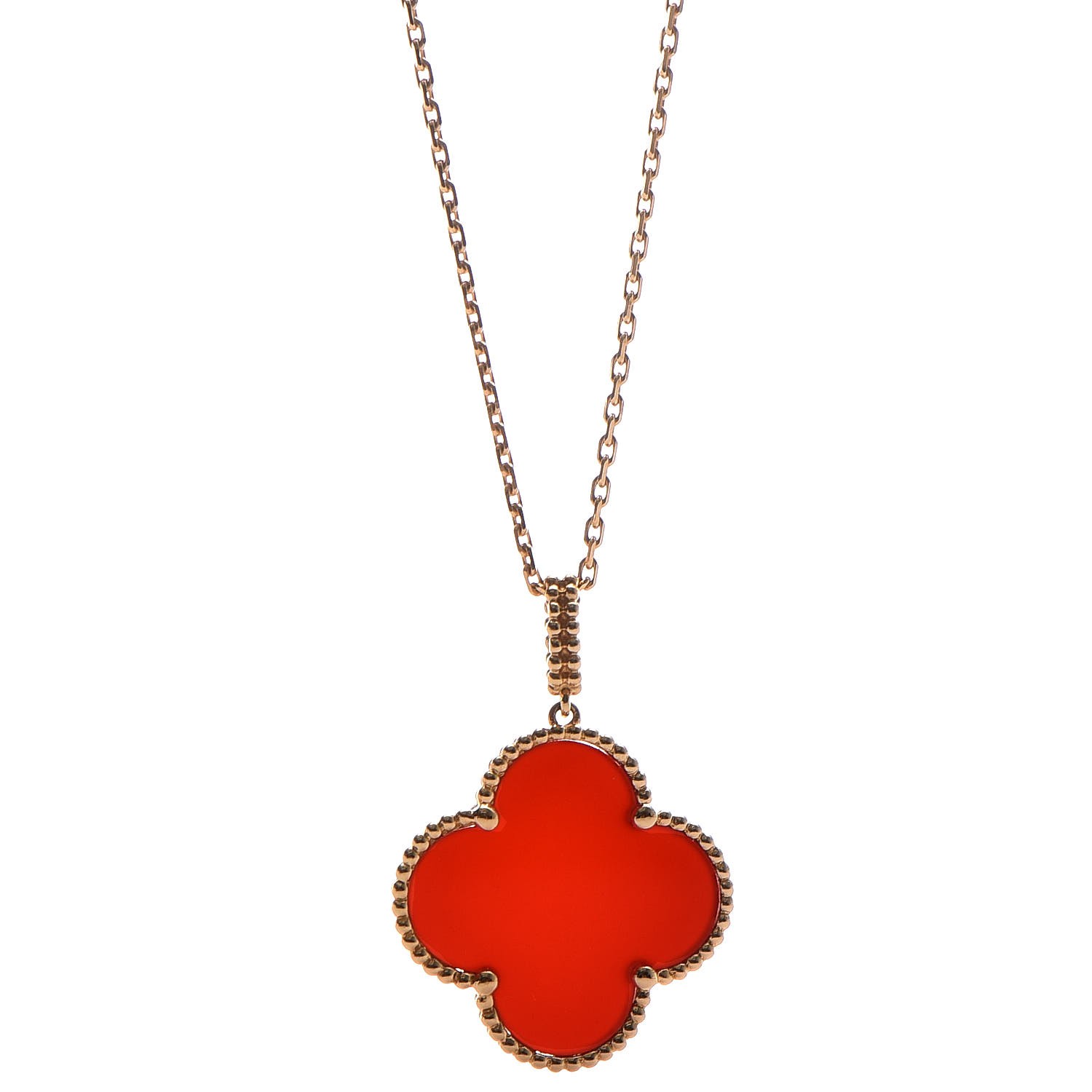 VAN CLEEF & ARPELS 18K Yellow Gold Carnelian Magic Alhambra Pendant