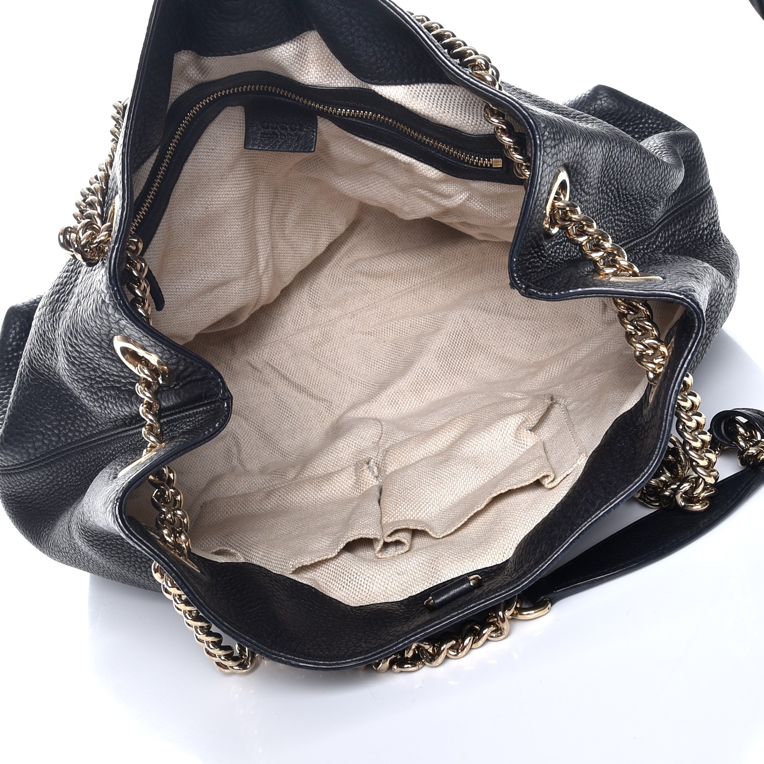 GUCCI Pebbled Calfskin Medium Soho Chain Shoulder Bag Black 233218
