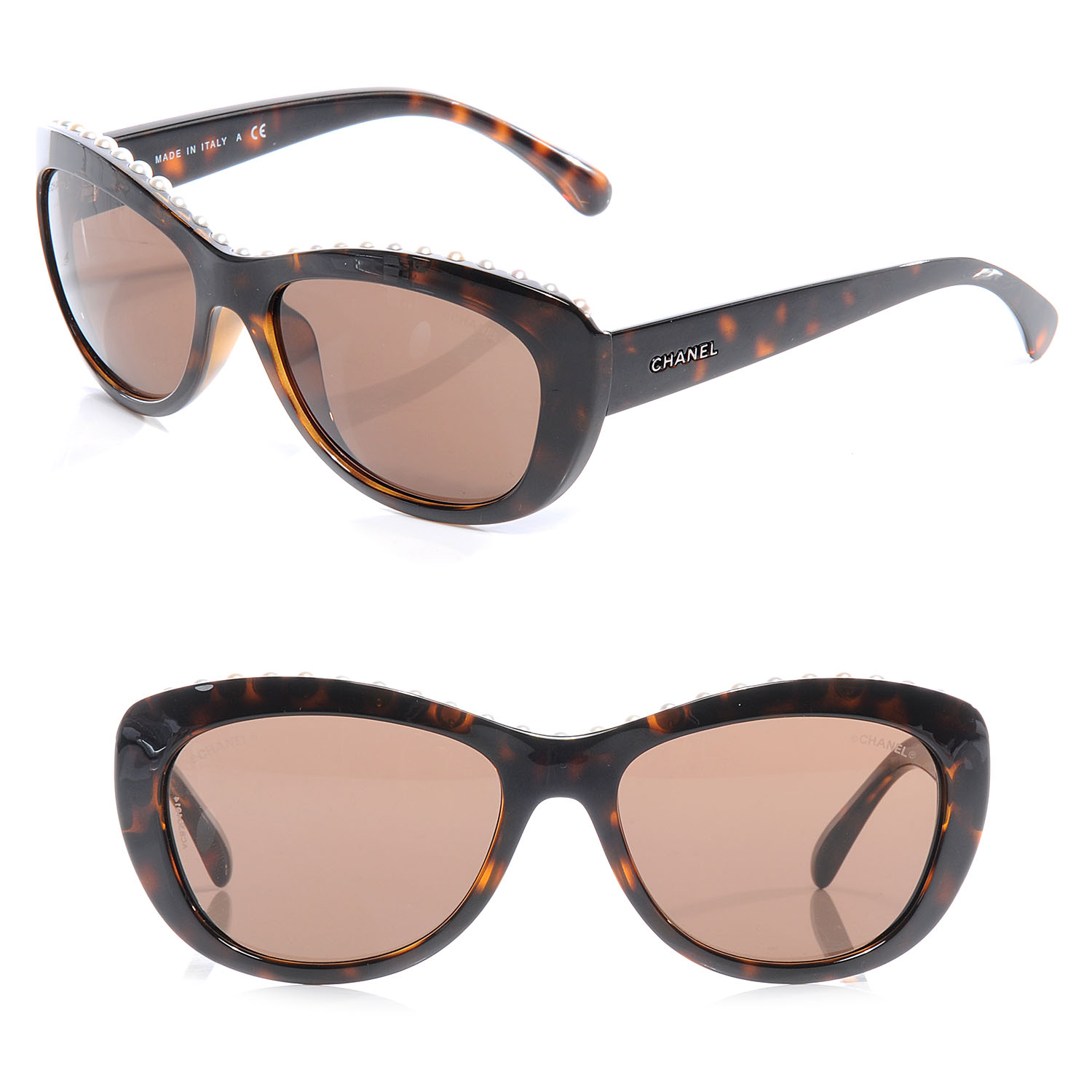 CHANEL Freshwater Cultured Pearl Cat Eye Sunglasses 6038 H Tortoise 55958