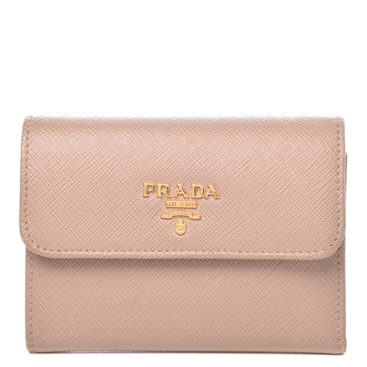 PRADA Saffiano Metal Tri-Fold Wallet Cammeo 339780