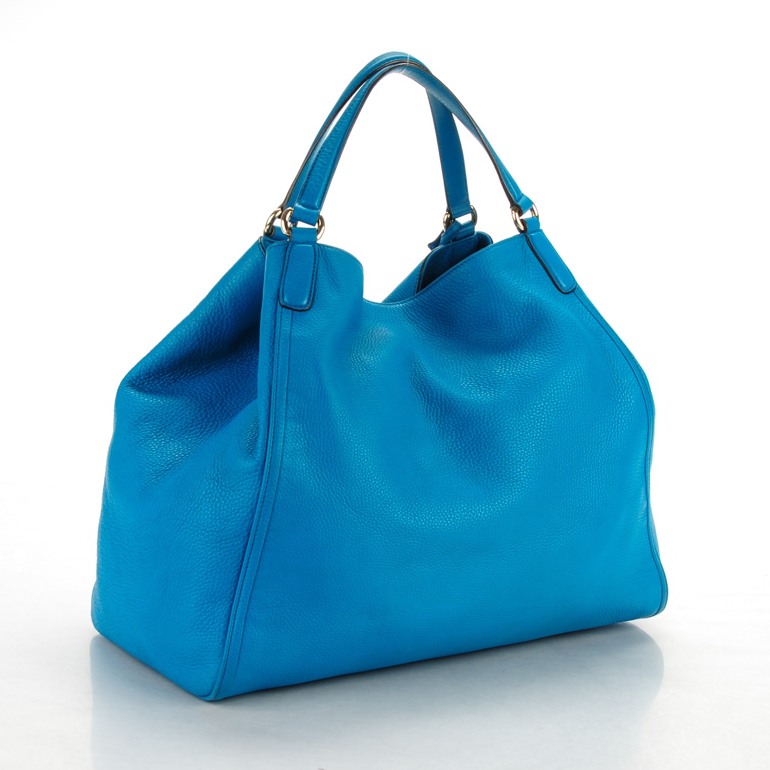 GUCCI Pebbled Calfskin Large Soho Shoulder Bag Riviera Blue 163004