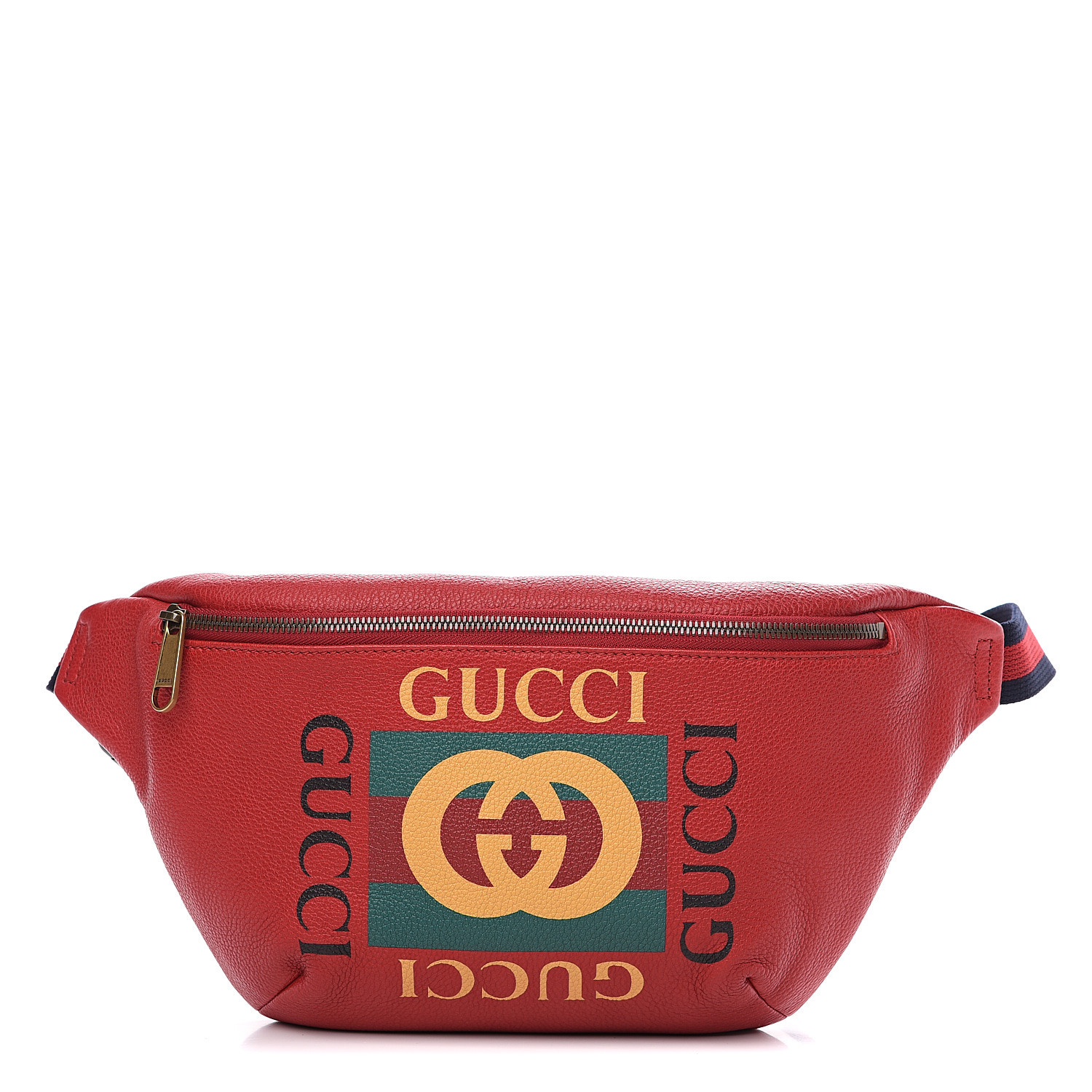 gucci print leather belt bag red