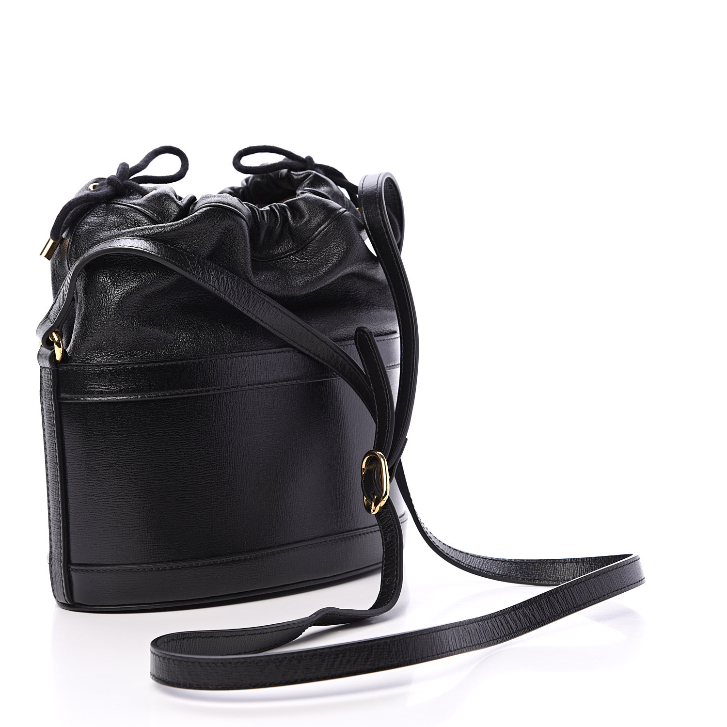 GUCCI Calfskin 1955 Horsebit Bucket Bag Black 554722 | FASHIONPHILE