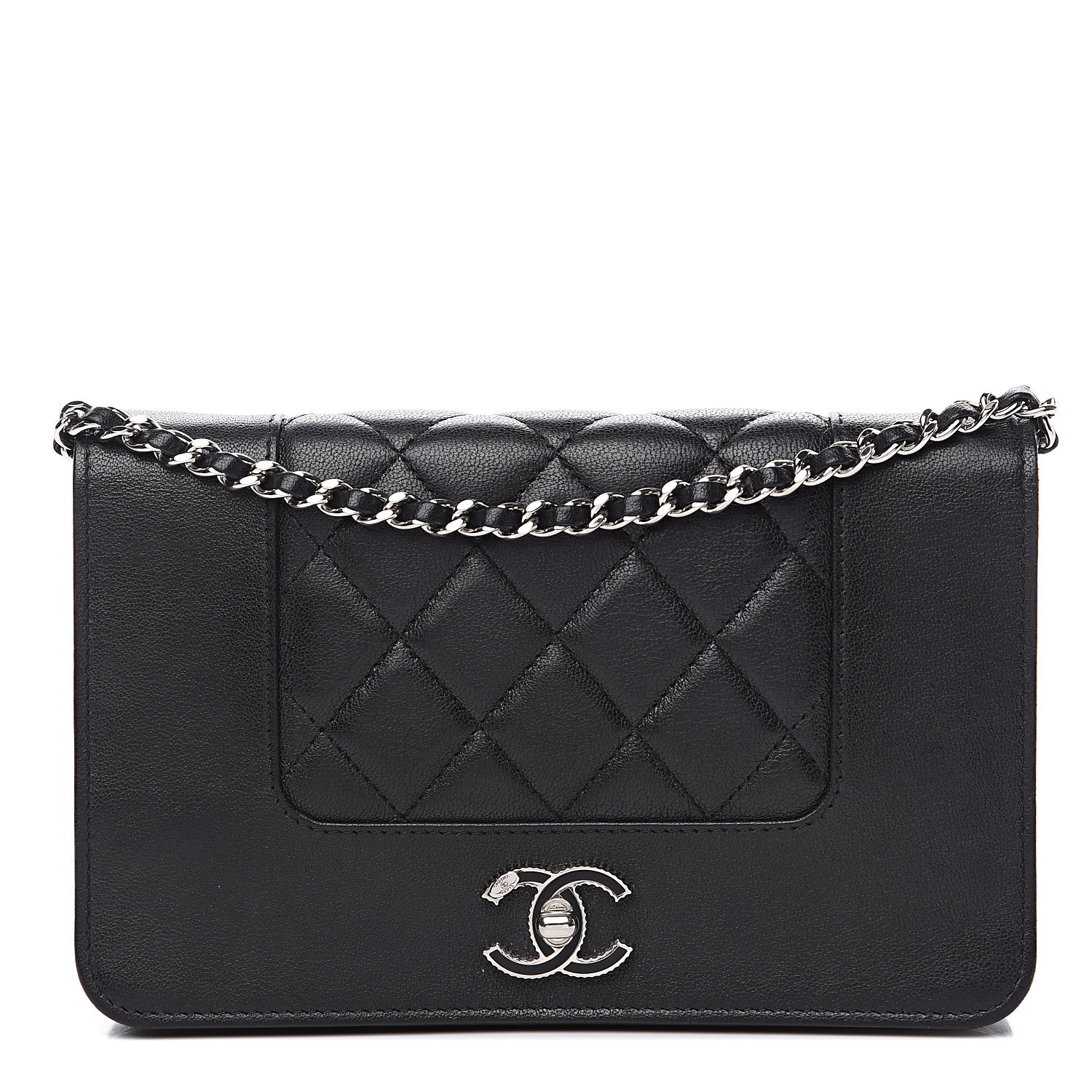 CHANEL Sheepskin Quilted Mademoiselle Vintage Wallet On Chain WOC Black ...