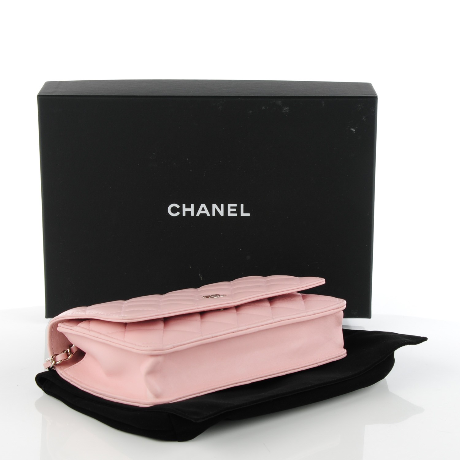 CHANEL Lambskin Quilted Wallet On Chain WOC Light Pink 128293