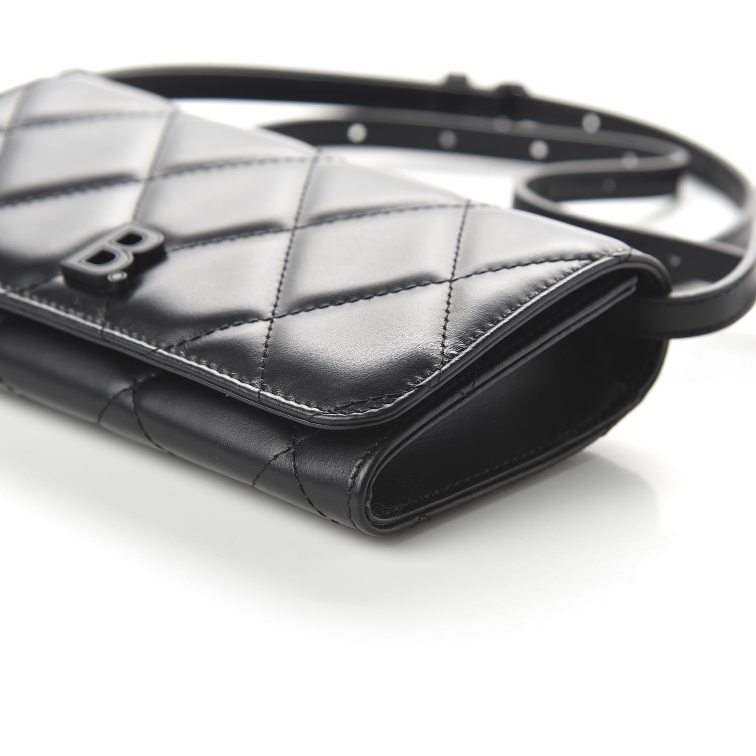 BALENCIAGA Calfskin Quilted Phone Holder With Strap Black 686605