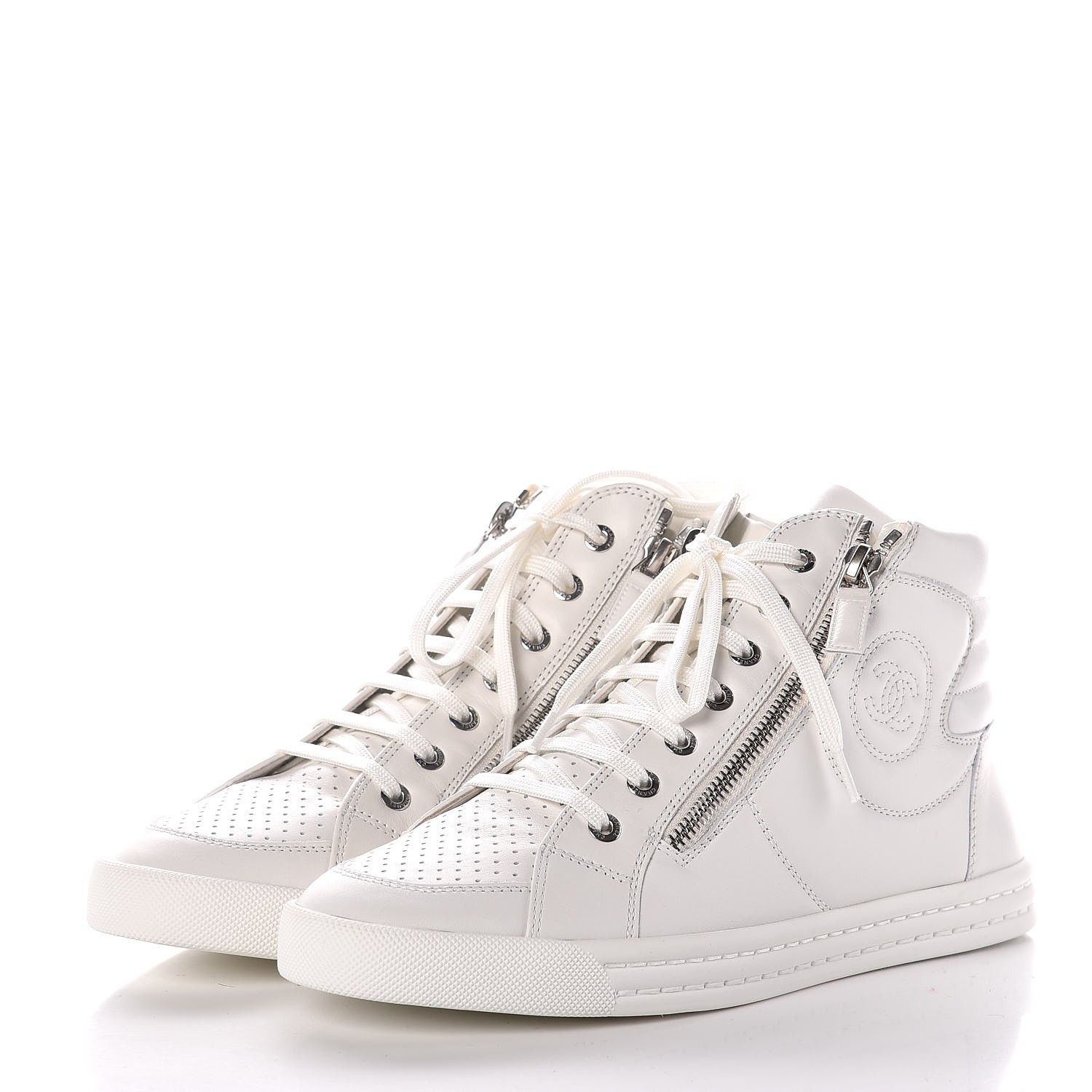 CHANEL Calfskin High Top CC Sneakers 39 White 303752